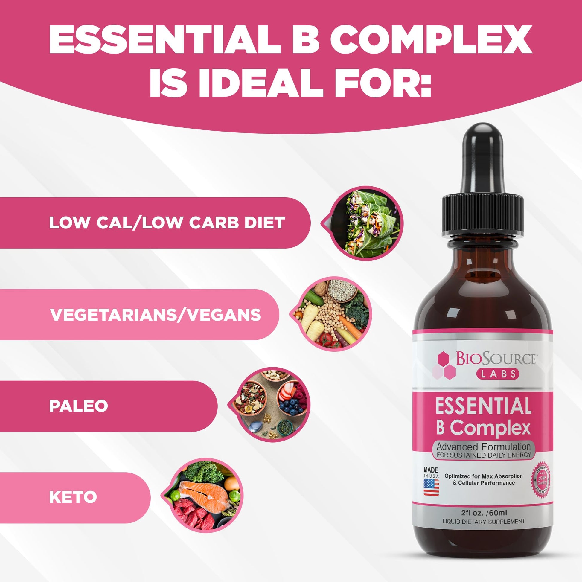 BioSource Labs Essential B Complex - Daily Vegan Vitamin B-Complex Sublingual Liquid BioSource Labs
