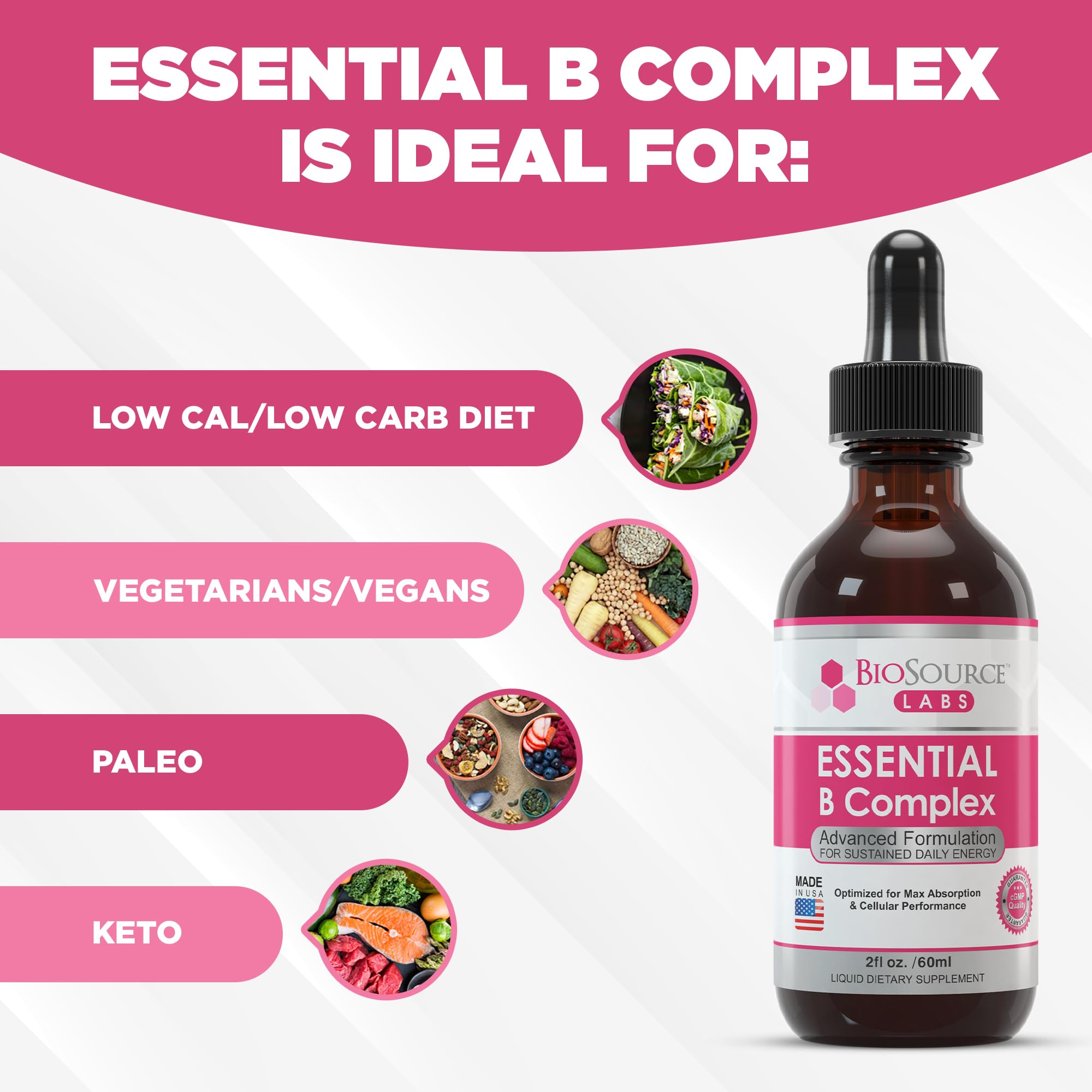 BioSource Labs Essential B Complex - Daily Vegan Vitamin B-Complex Sublingual Liquid BioSource Labs