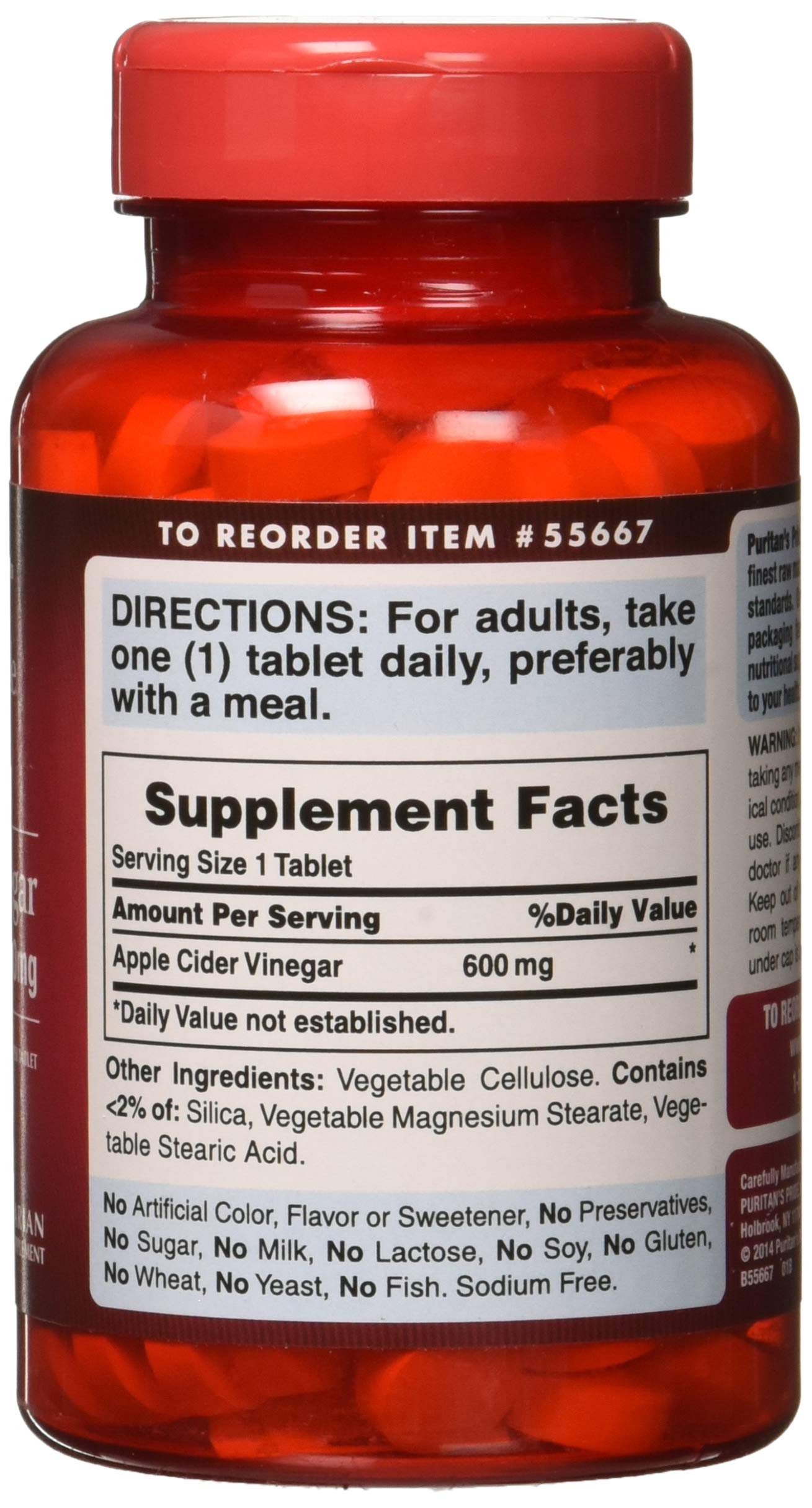 Puritan's Pride Apple Cider Vinegar 600 mg Tablets, 200 Count (Packing May Vary) Puritan's Pride