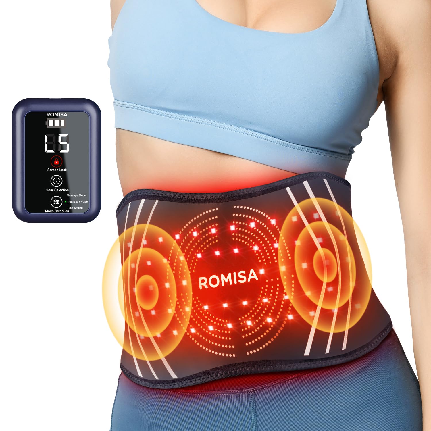 ROMISA Red Light Therapy Belt - Infrared Light Therapy Vibration Rechargeable 660nm&850nm