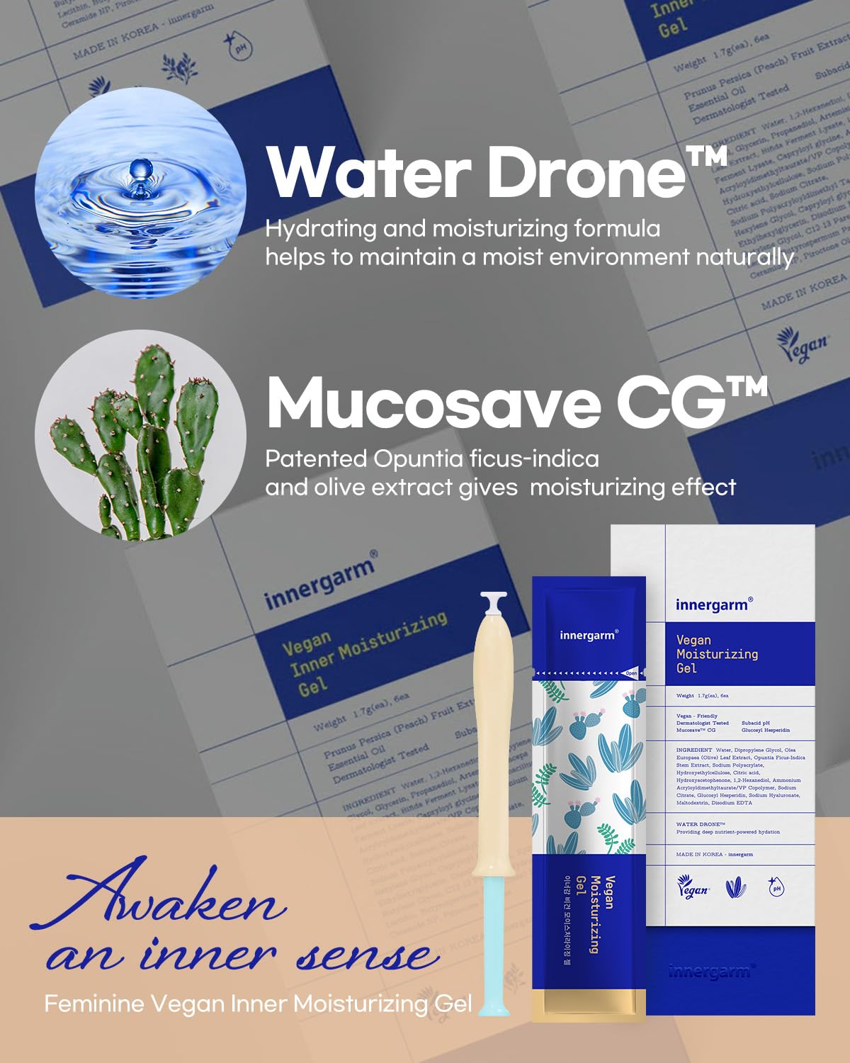 wettrust Innergarm Vegan Moisturizing Gel - pH Balanced Intimate Care for Women, Natural Ingredients, 6 Count wettrust