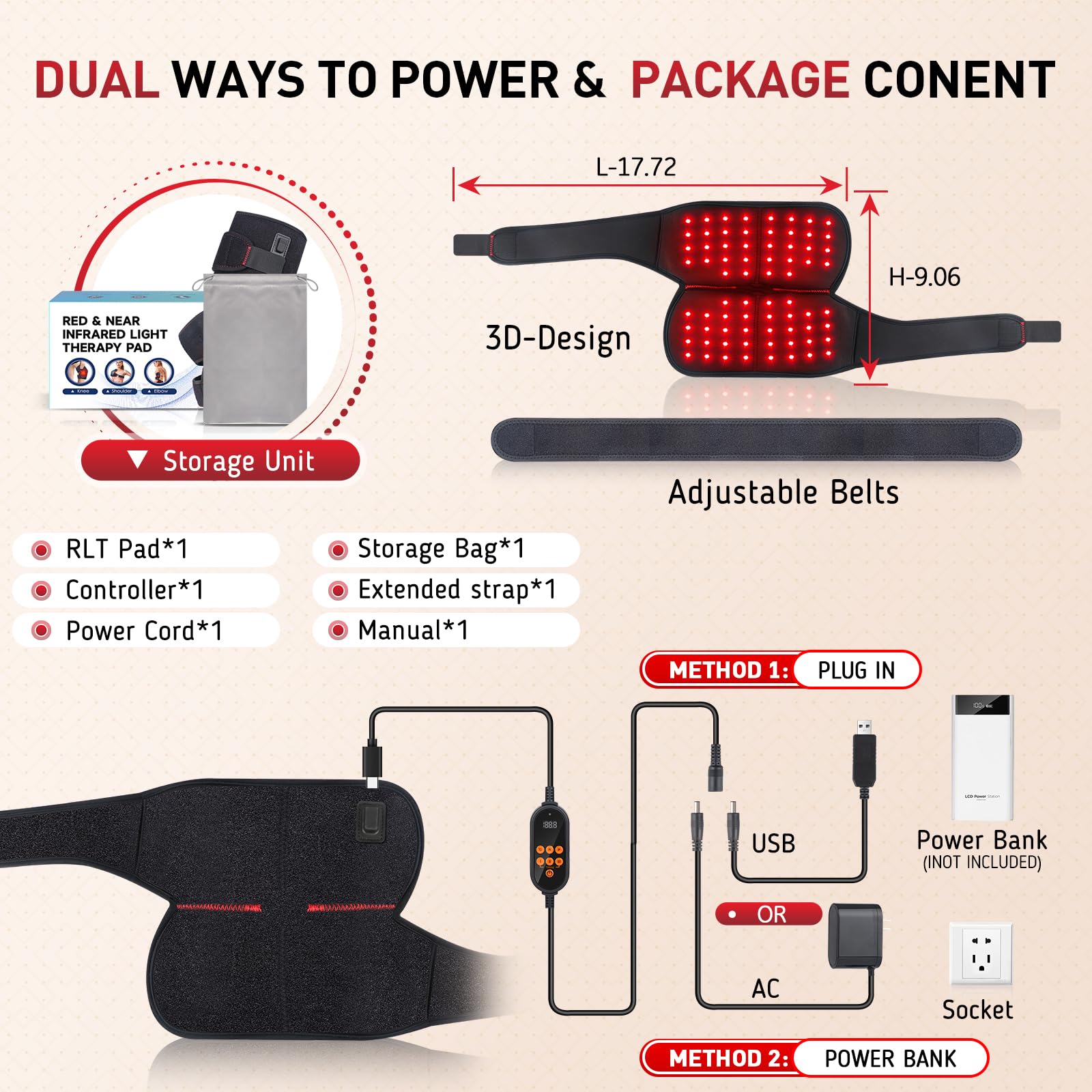 Red Light Therapy for Knee, 660nm Red Light and 850nm Near Infrared Light Therapy Device Rikimxin