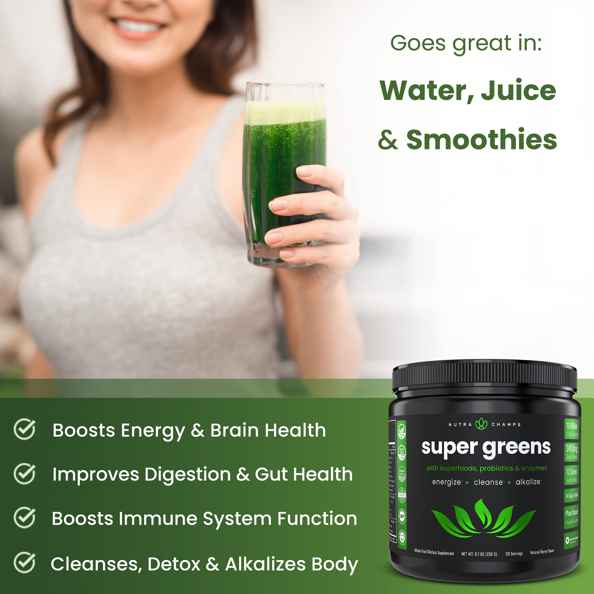 NutraChamps Super Greens Powder Premium Superfood | 20+ Organic