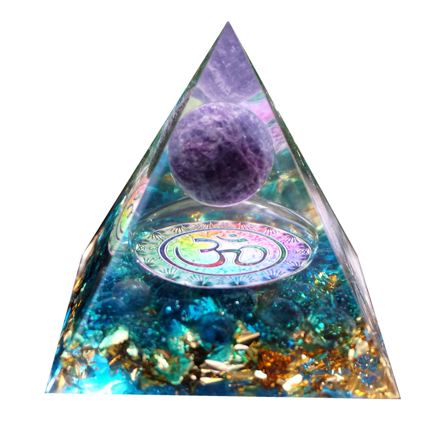 Besorgone Orgonite Pyramid for Positive Energy Amethyst Sphere Chakra Orgone with Blue Quartz Besorgone