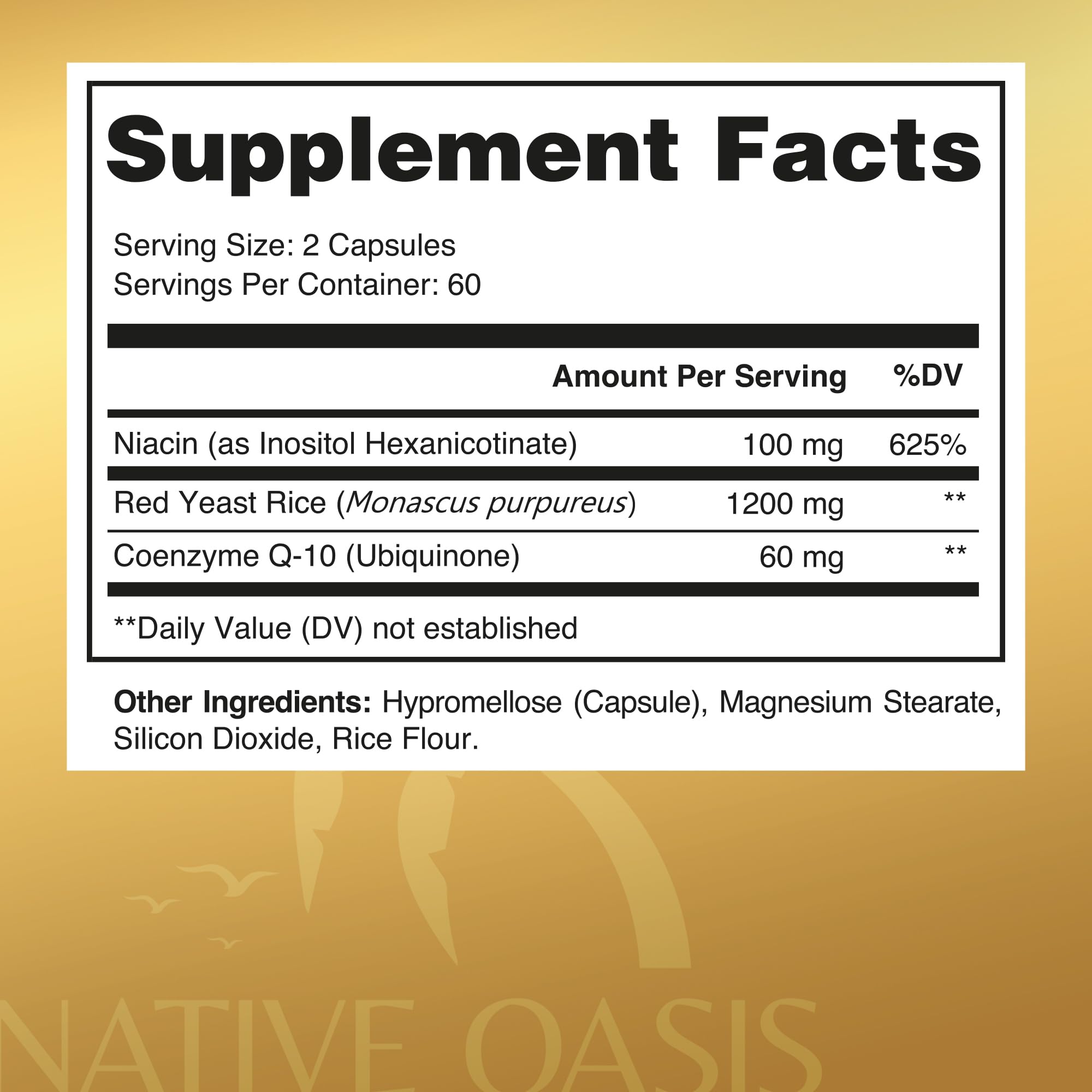 Native Oasis (2 Bottles) Red Yeast Rice 1,200 mg. Capsules Made with CoQ10 and Flush Native Oasis