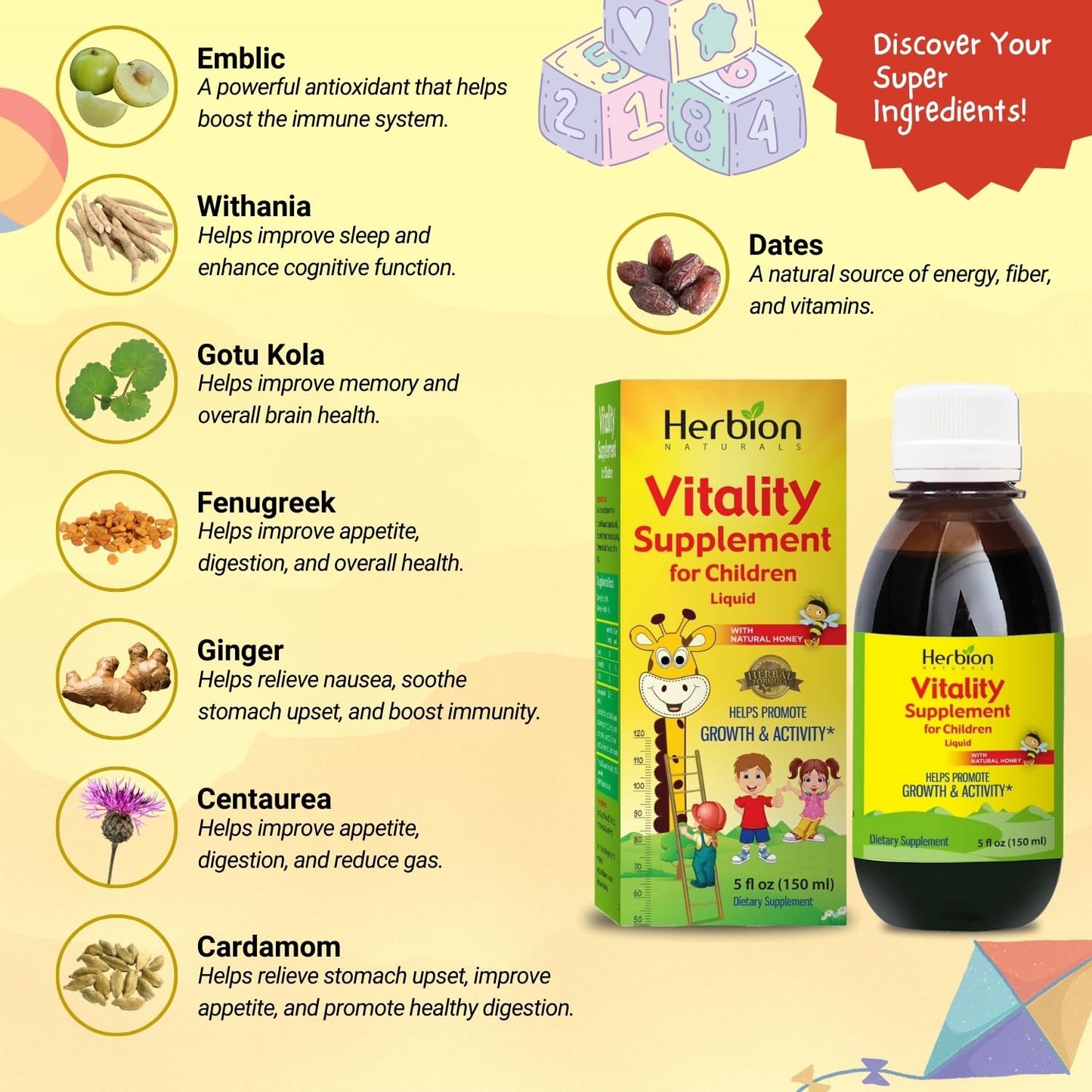 Herbion Naturals Vitality Supplement Syrup for Children, Promotes Growth and Appetite
