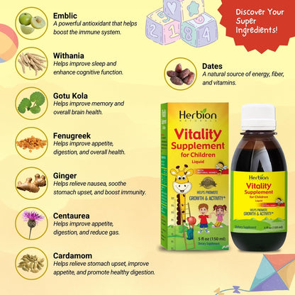 Herbion Naturals Vitality Supplement Syrup for Children, Promotes Growth and Appetite