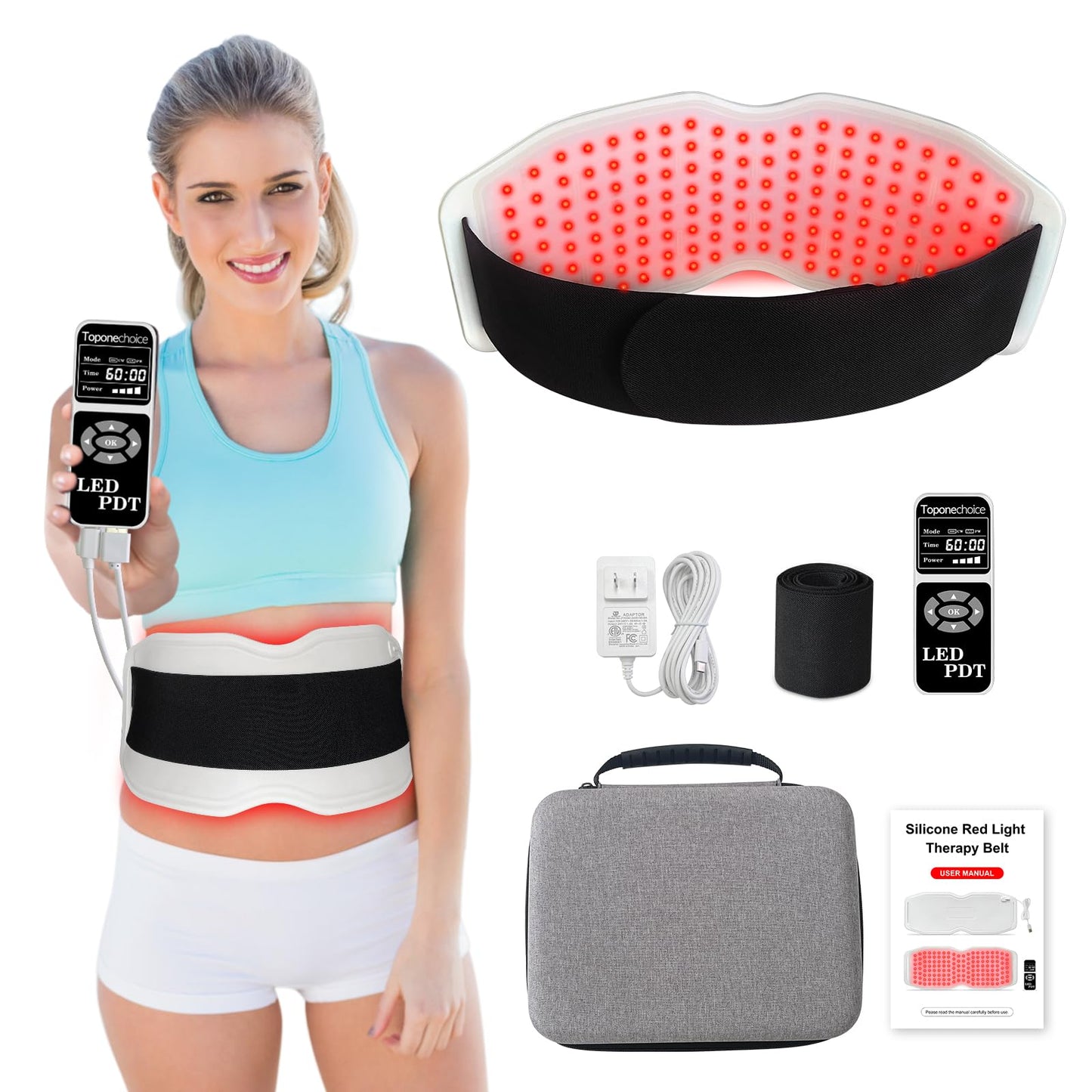 Toponechoice Red Light Therapy Belt, 450pcs 660nm 850nm 940nm, Infrared Light Therapy
