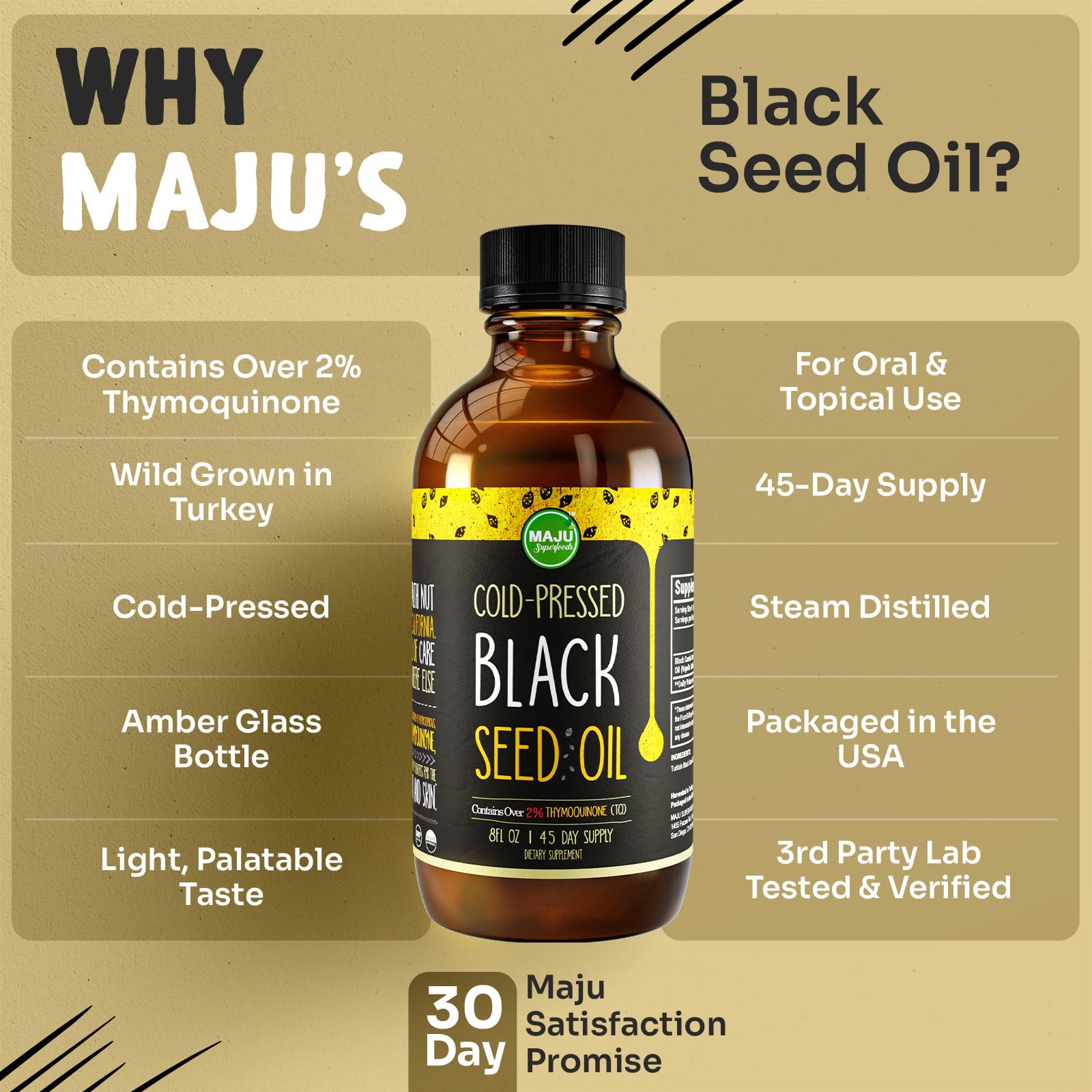 MAJU Black Seed Oil - 3 Times Thymoquinone, Cold-Pressed, 100% Turkish Black Cumin Maju Superfoods