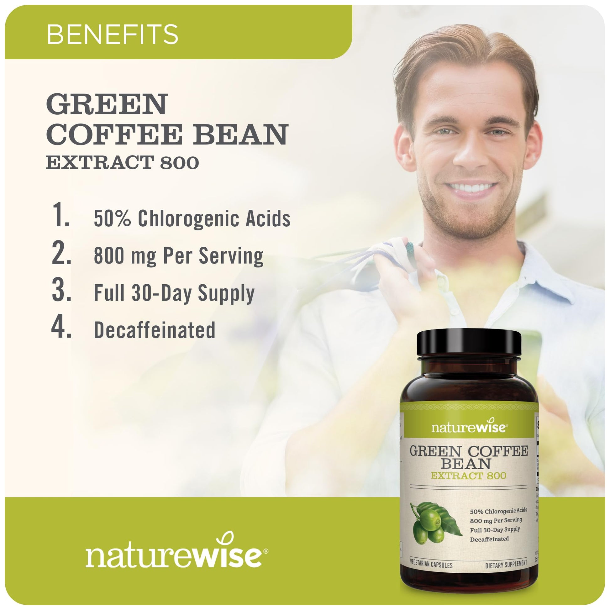 NatureWise Green Coffee Bean 800mg Max Potency Extract 50% Chlorogenic Acids NatureWise