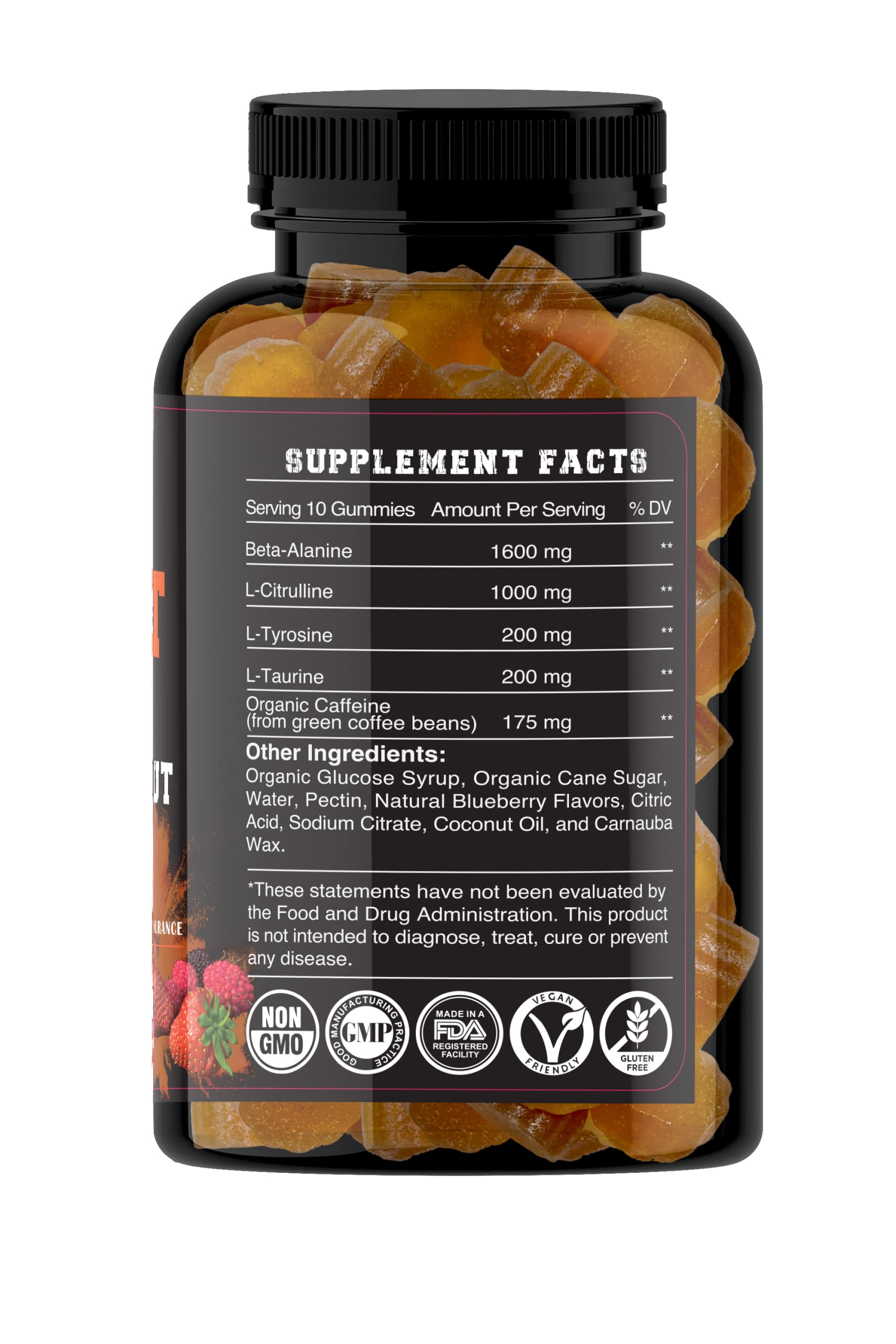 Mindset Dietary Supplement Gummies for Energy and Performance | Naturally Flavored |Vegan and Gluten Free | Multi-Vitamins (Pre Workout)