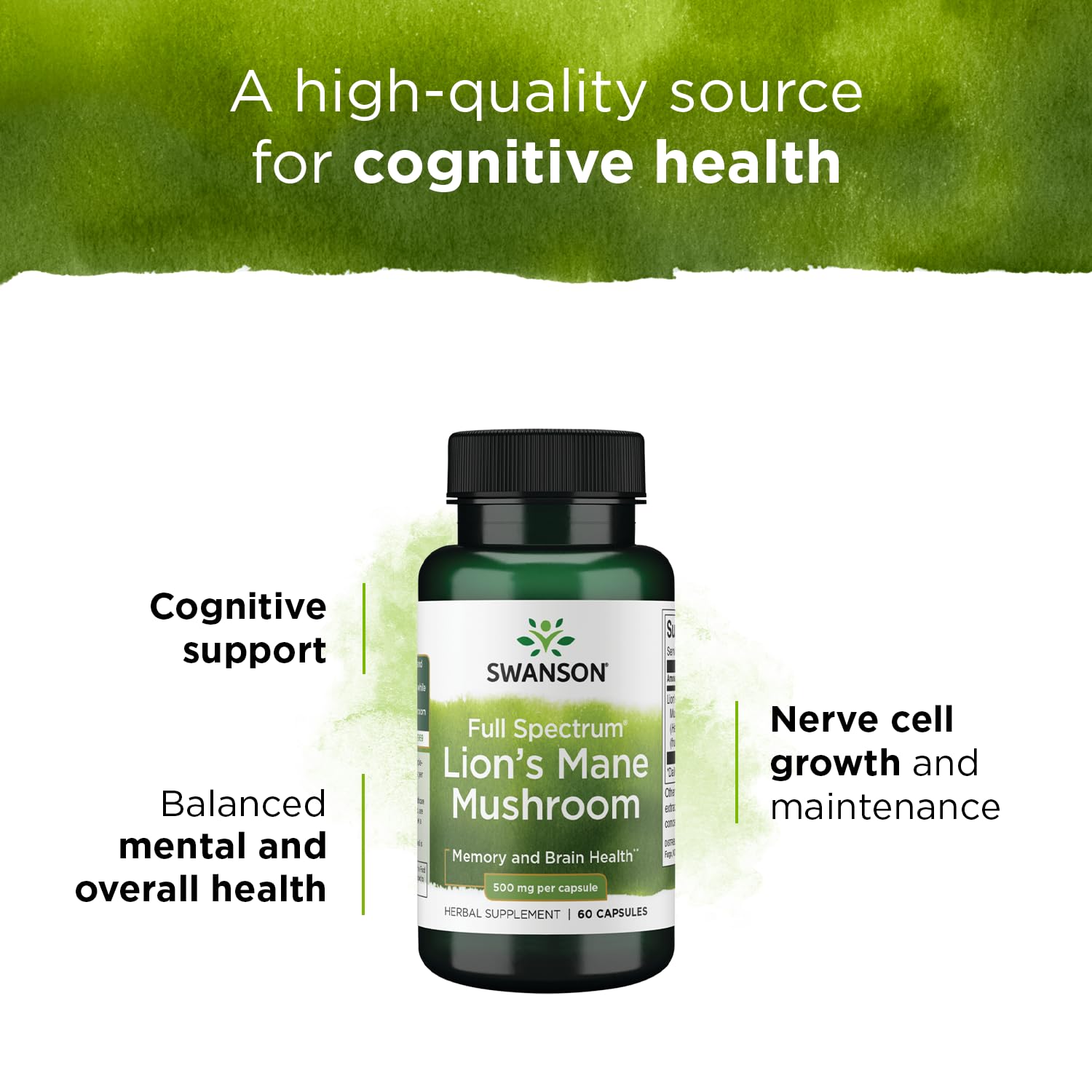 Swanson Lion's Mane Mushroom Capsules - 500 mg Each, 60 Capsules