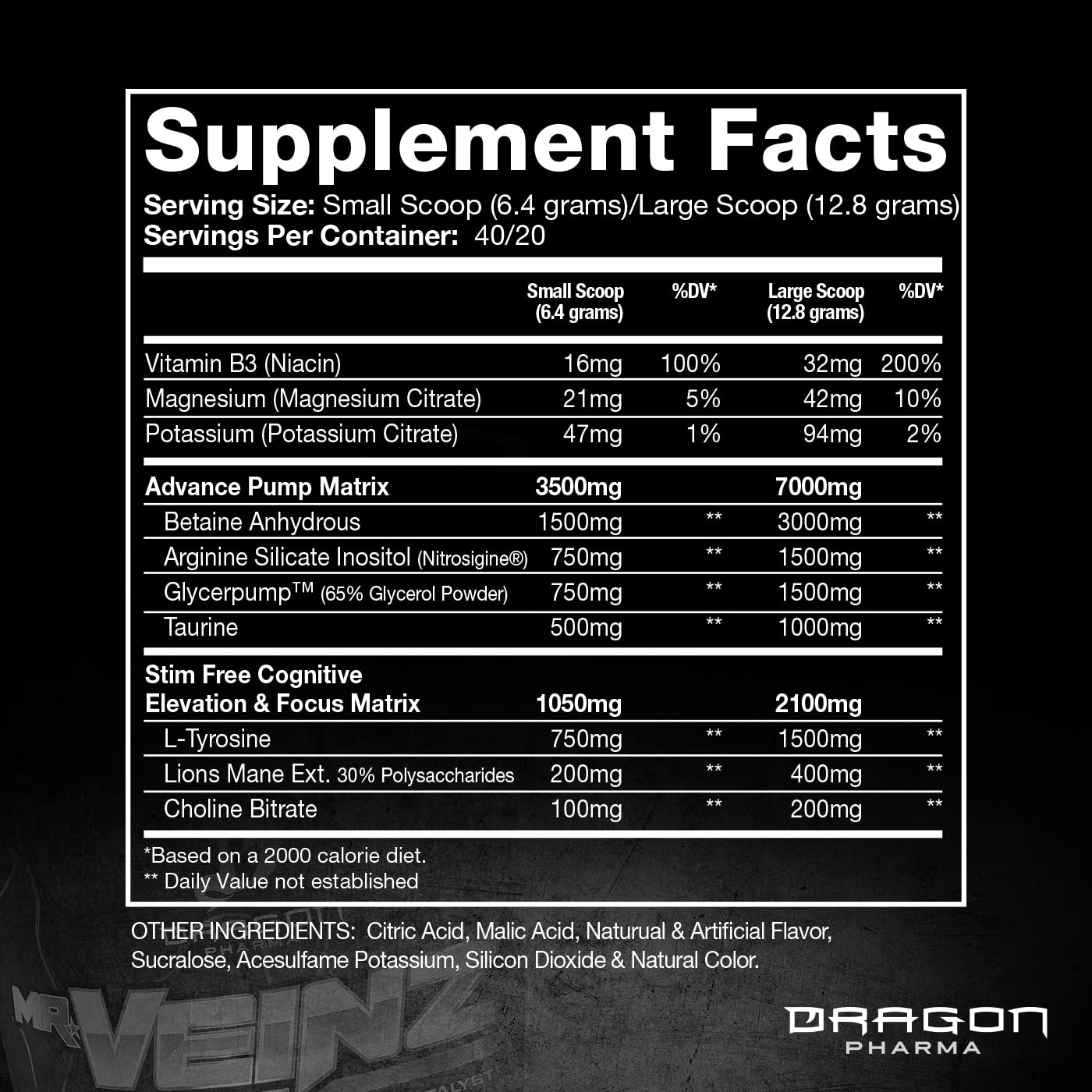 DRAGON PHARMA Mr. Veinz Stim Free Pre-Workout, Extreme Pump & Nootropic Catalyst, Maximize Pumps via Vasodilation & Cell Volumization, Stimulant-Free Formula for Focus (40 Servings, Grape Crush)