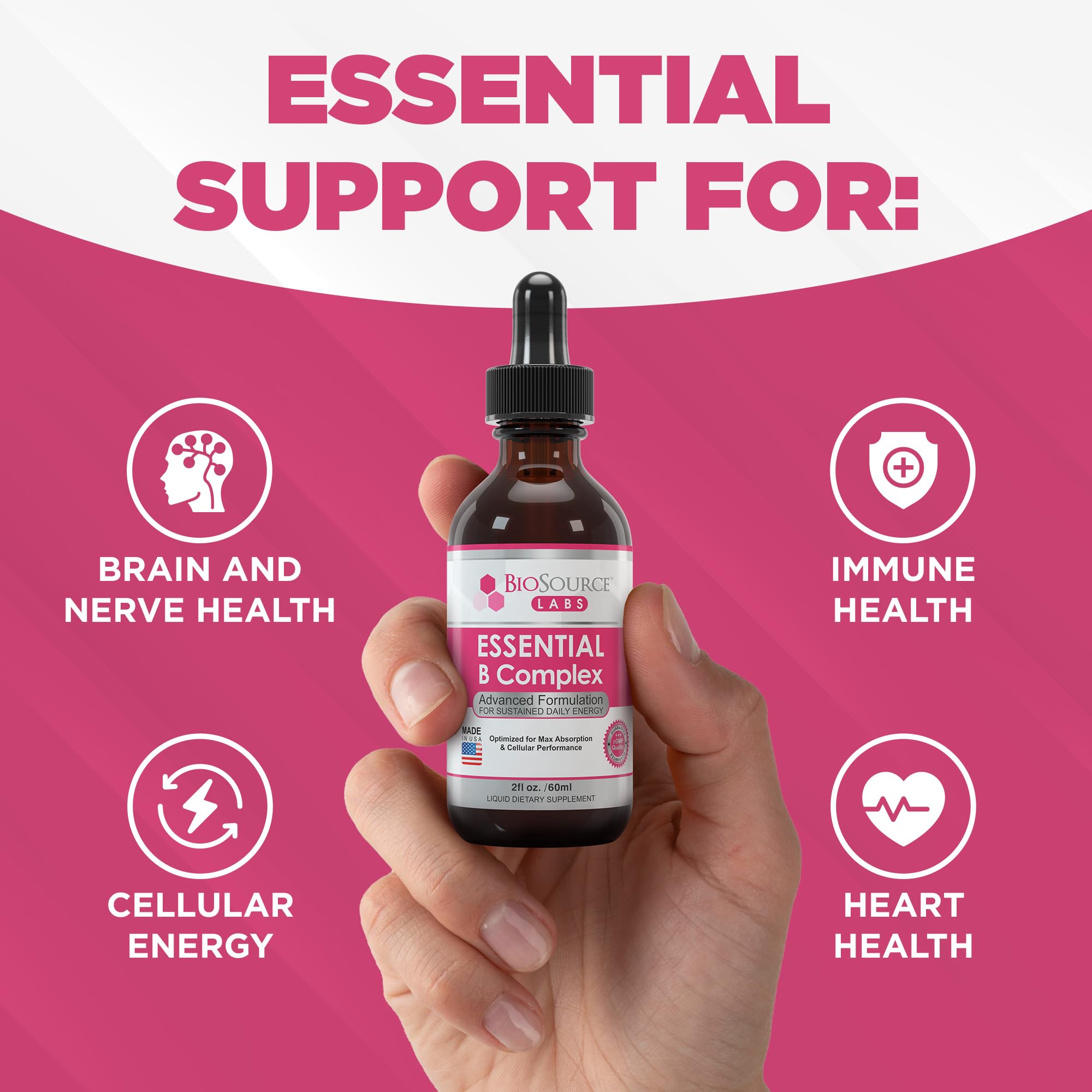 BioSource Labs Essential B Complex - Daily Vegan Vitamin B-Complex Sublingual Liquid BioSource Labs