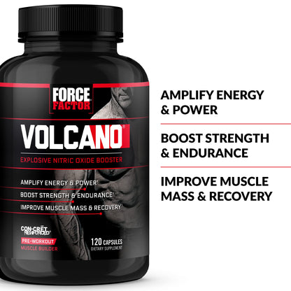 Force Factor Volcano Pre Workout Nitric Oxide Booster Supplement for Men with Creatine