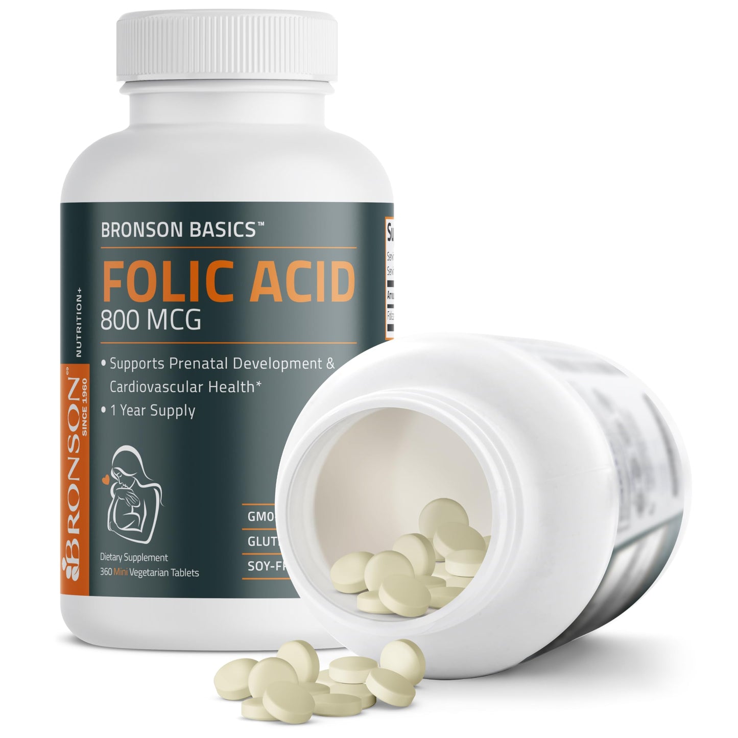 Bronson Folic Acid 800 MCG Supports Prenatal Development, 1 Year Supply, Non-GMO