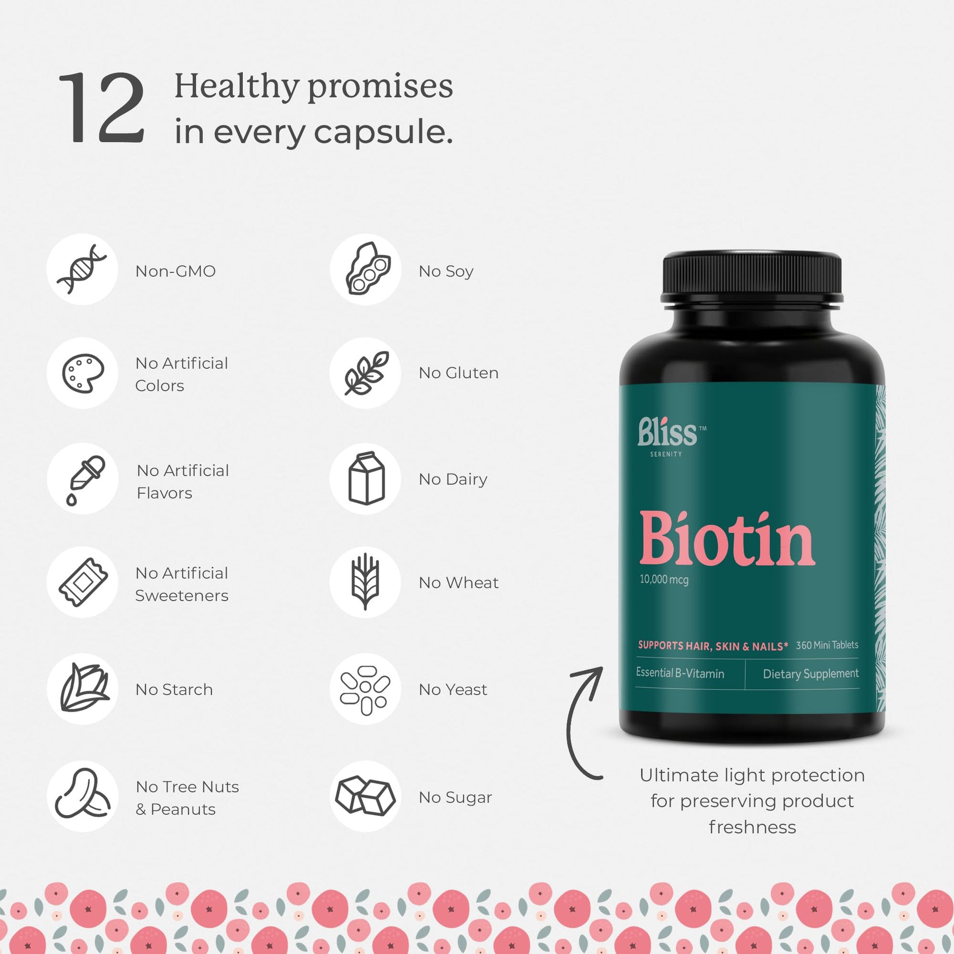 Bliss Serenity Biotin 10000mcg - Max Strength Biotin Supplement - Hair Skin and Nails Vitamins Bliss Serenity