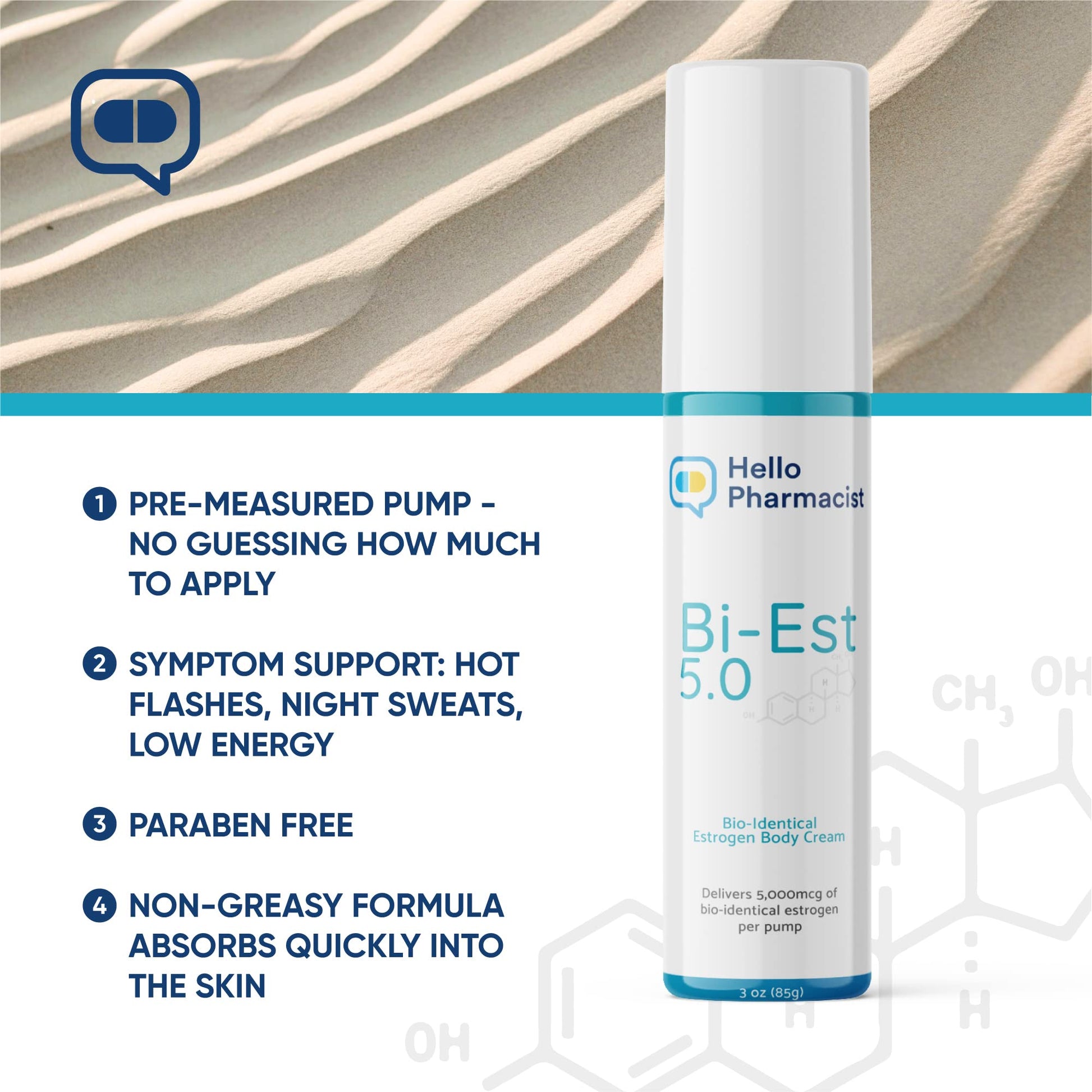 HelloPharmacist Natural Bioidentical Bi-EST 5.0 Estrogen Menopause Relief Cream for Women HelloPharmacist