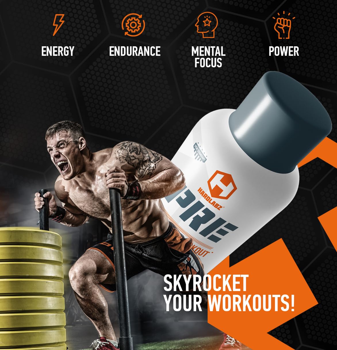 HARDLABZ PRE – Extra Strength Liquid Pre-Workout Energy Shot with Caffeine (250 mg), Citrulline, Alanine, Creatine, Carnitine, Tyrosine, Vitamins, Electrolytes for Extreme Energy and Outstanding Athletic Performance, Zero Sugar, 2oz -12 pack