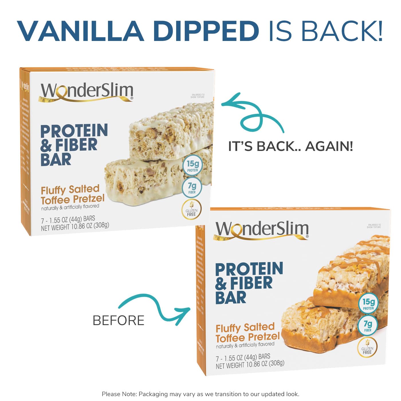 WonderSlim Protein & Fiber Bar, Salted Toffee Pretzel, 15g Protein, 7g Fiber, Gluten Free