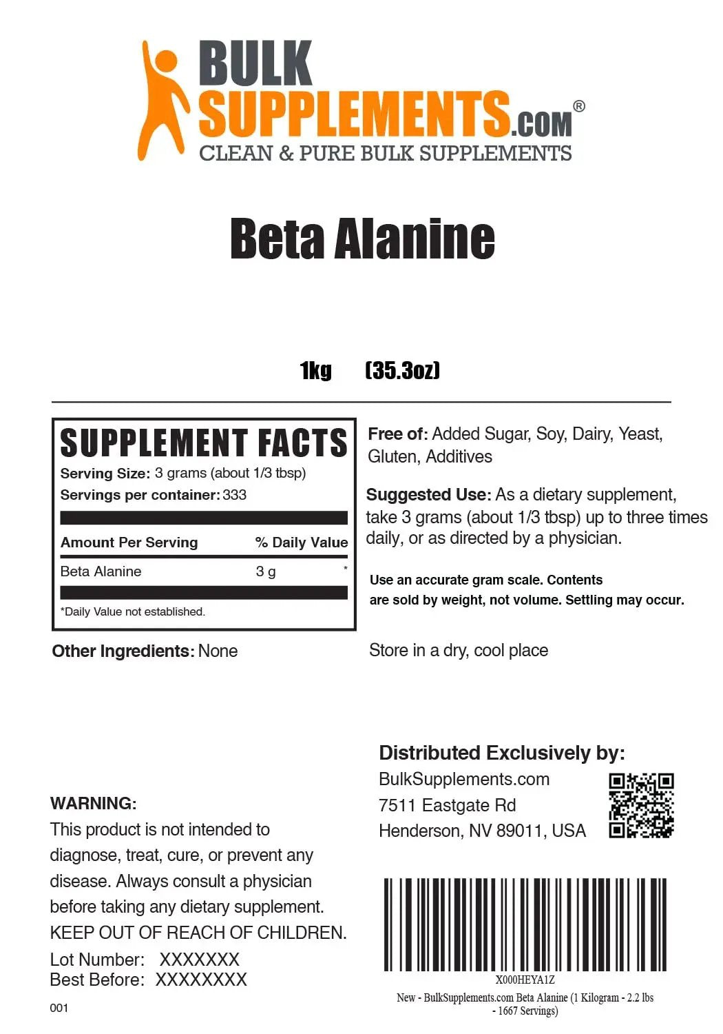 BULKSUPPLEMENTS.COM Beta Alanine Powder 1KG, with Creatine Monohydrate Powder 1KG, & L-Citrulline Malate 2:1 Powder & L-Glutamine Powder 1KG Bundle