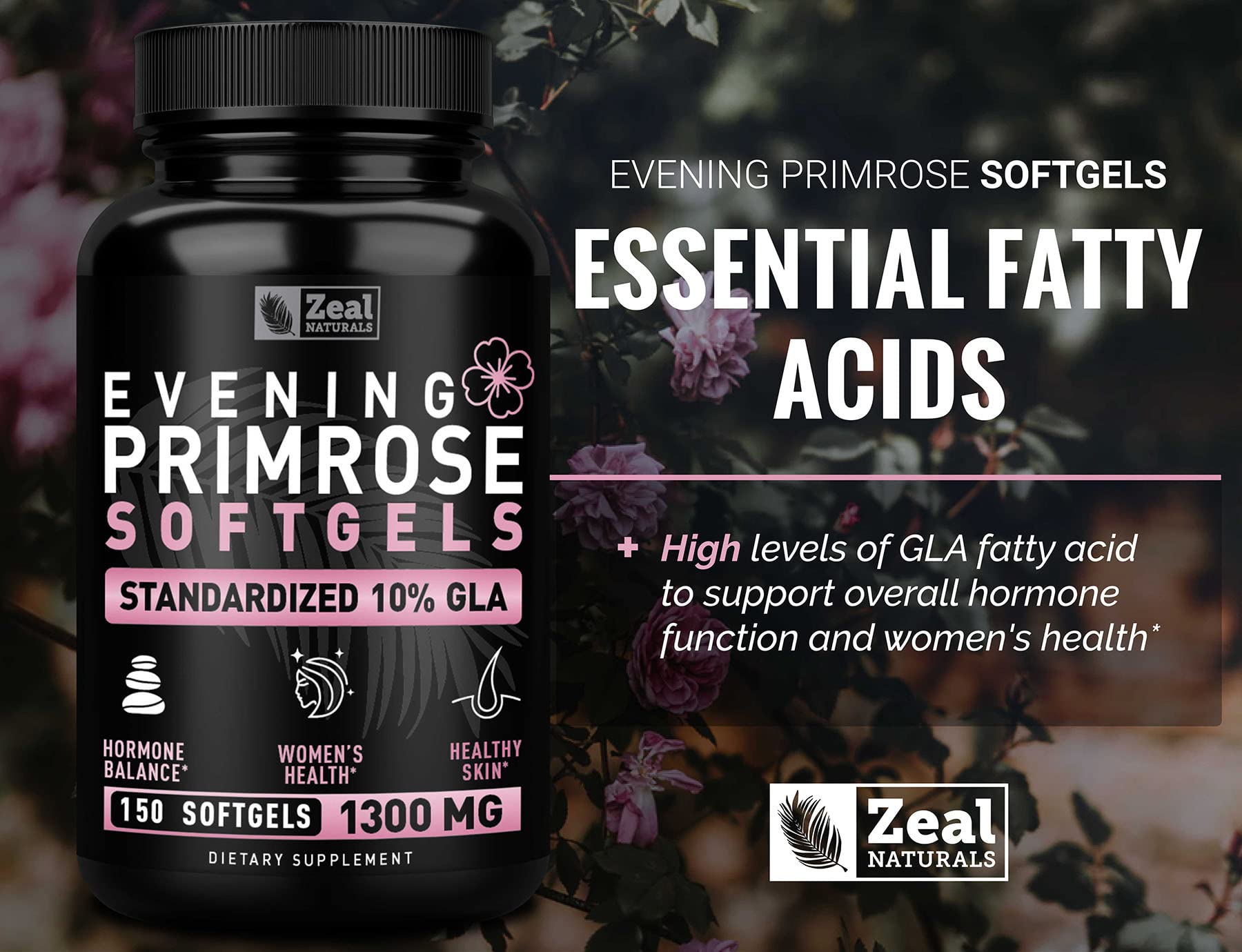 Evening Primrose Oil Capsules (150 Liquid Softgels | 1300mg) Premium Evening Primrose Oil – Natural Zeal Naturals