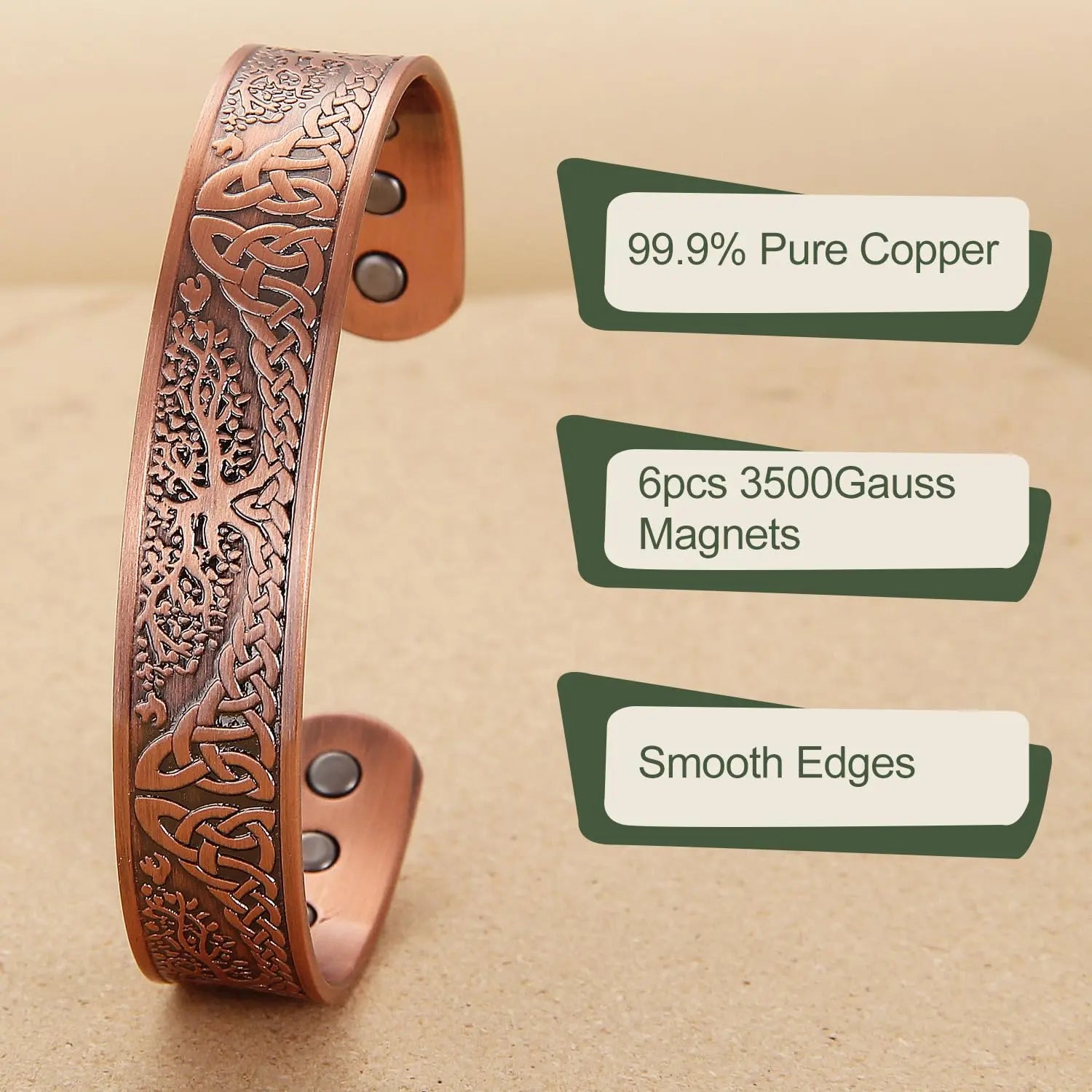 MagEnergy Magnetic Copper Bracelet for Men Life of Tree, 99.99% Pure Copper Bangle MagEnergy