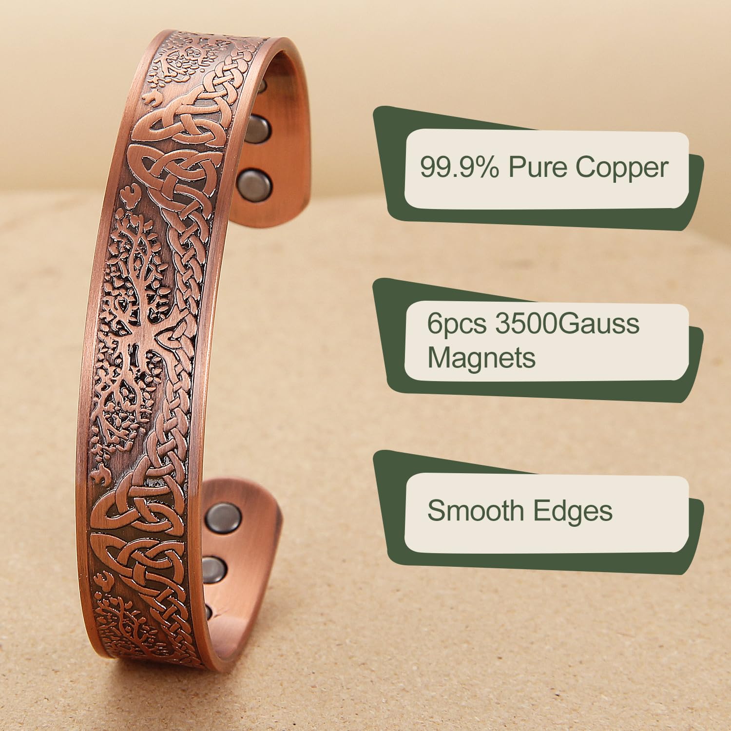 MagEnergy Magnetic Copper Bracelet for Men Life of Tree, 99.99% Pure Copper Bangle MagEnergy