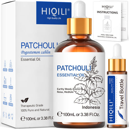 HIQILI Patchouli Essential Oil 100ML, Pure Natural, for Perfume Making, Diffuser and Skin 