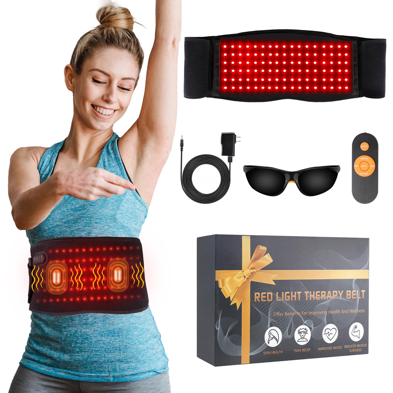 Infrared Red Light Therapy Belt:LED Lamp Vibration Near Body Pain Relief Device Wrap Red