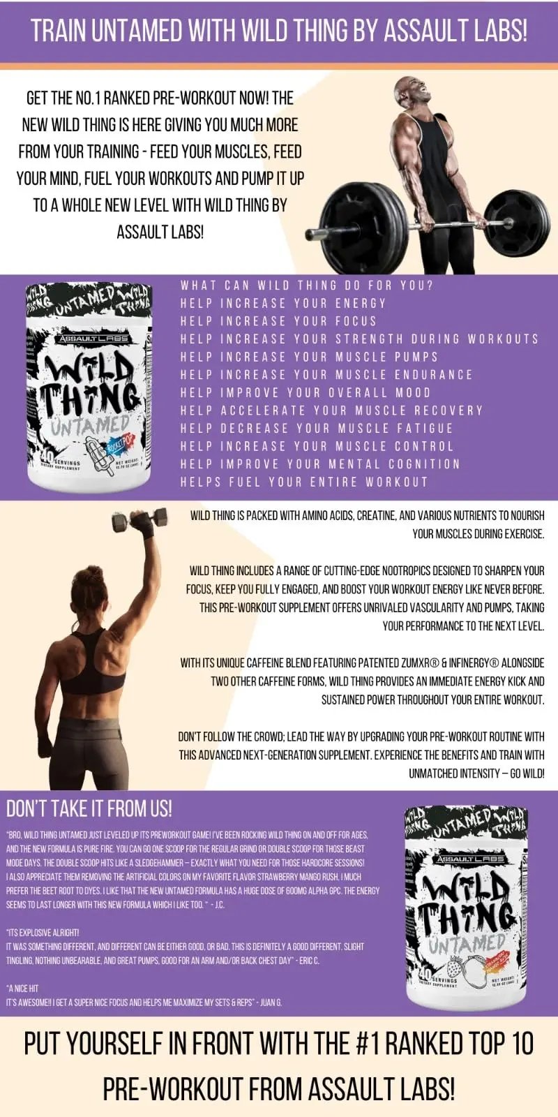 Assault Labs Wild Thing Pre Workout Powder Blend of Di-Citrulline Malate,Beta Alanine