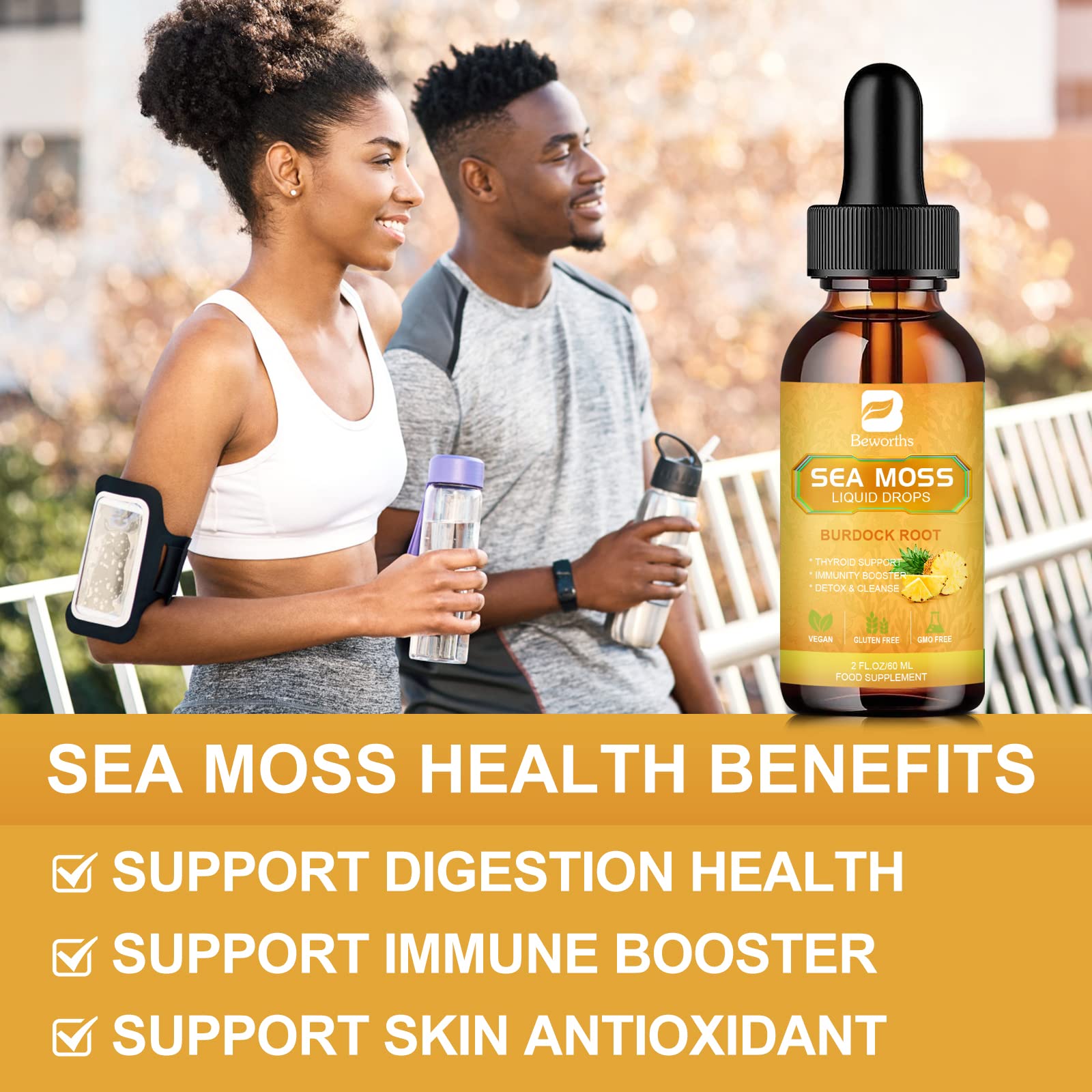 B BEWORTHS Sea Moss Liquid Drops - Organic Irish Sea Moss Gel with Burdock Root B BEWORTHS