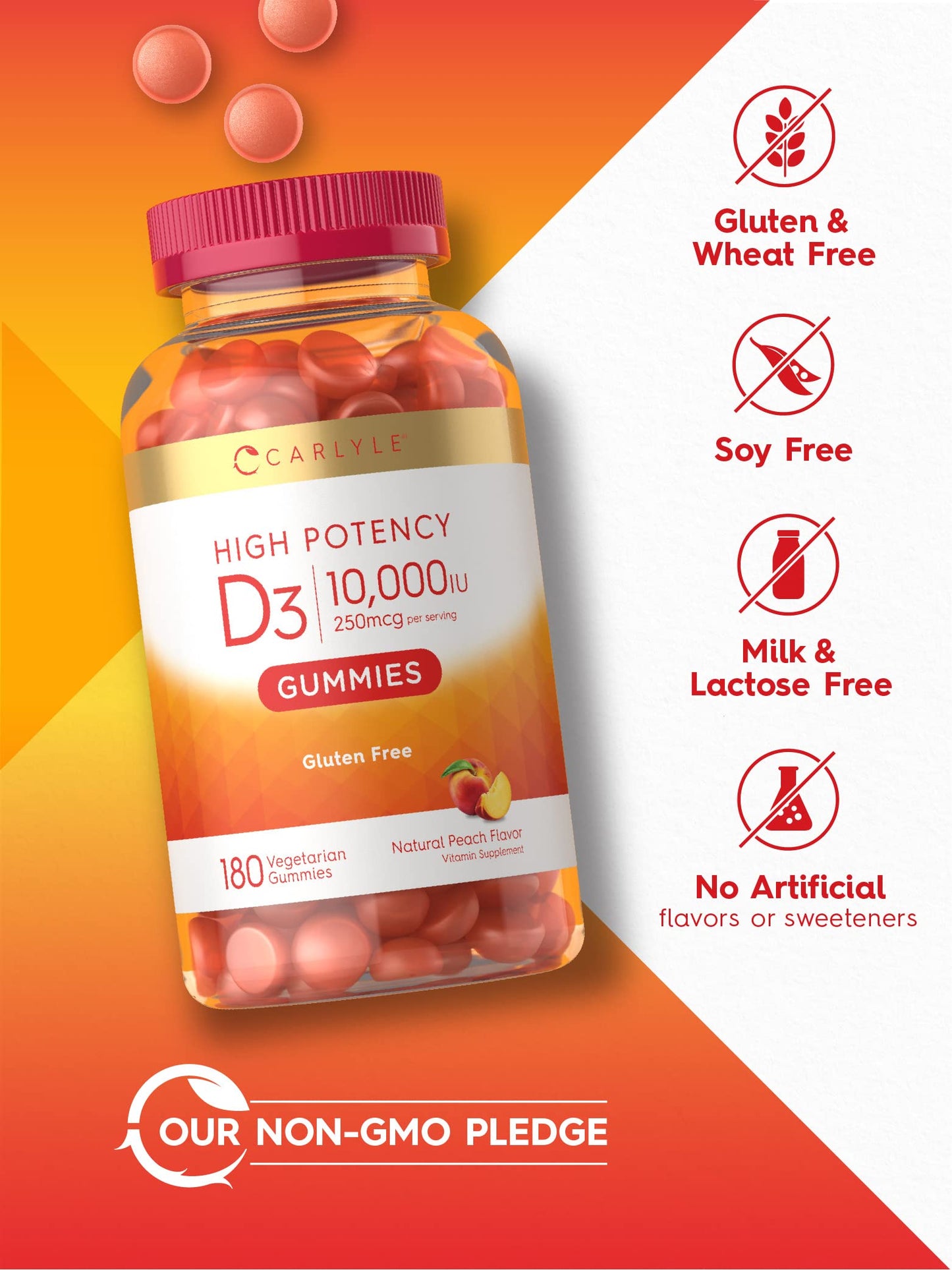 Carlyle Vitamin D3 Gummies | 10,000 iu | 180 Count | Vegetarian, Non-GMO