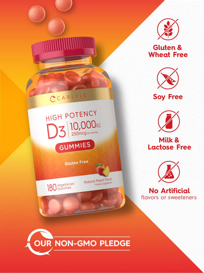 Carlyle Vitamin D3 Gummies | 10,000 iu | 180 Count | Vegetarian, Non-GMO