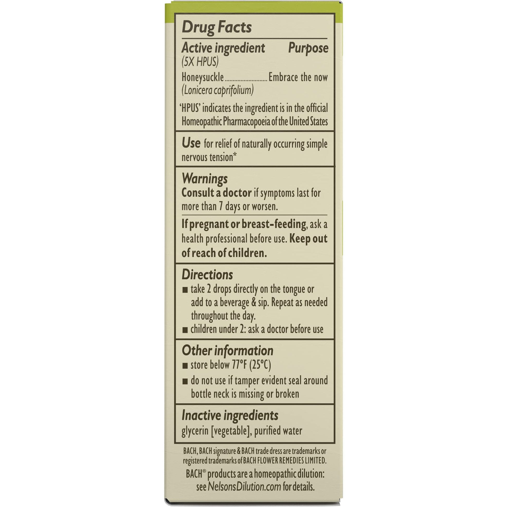 Bach Original Flower Remedies, Honeysuckle for Embracing The Now (Non-Alcohol Formula) Bach