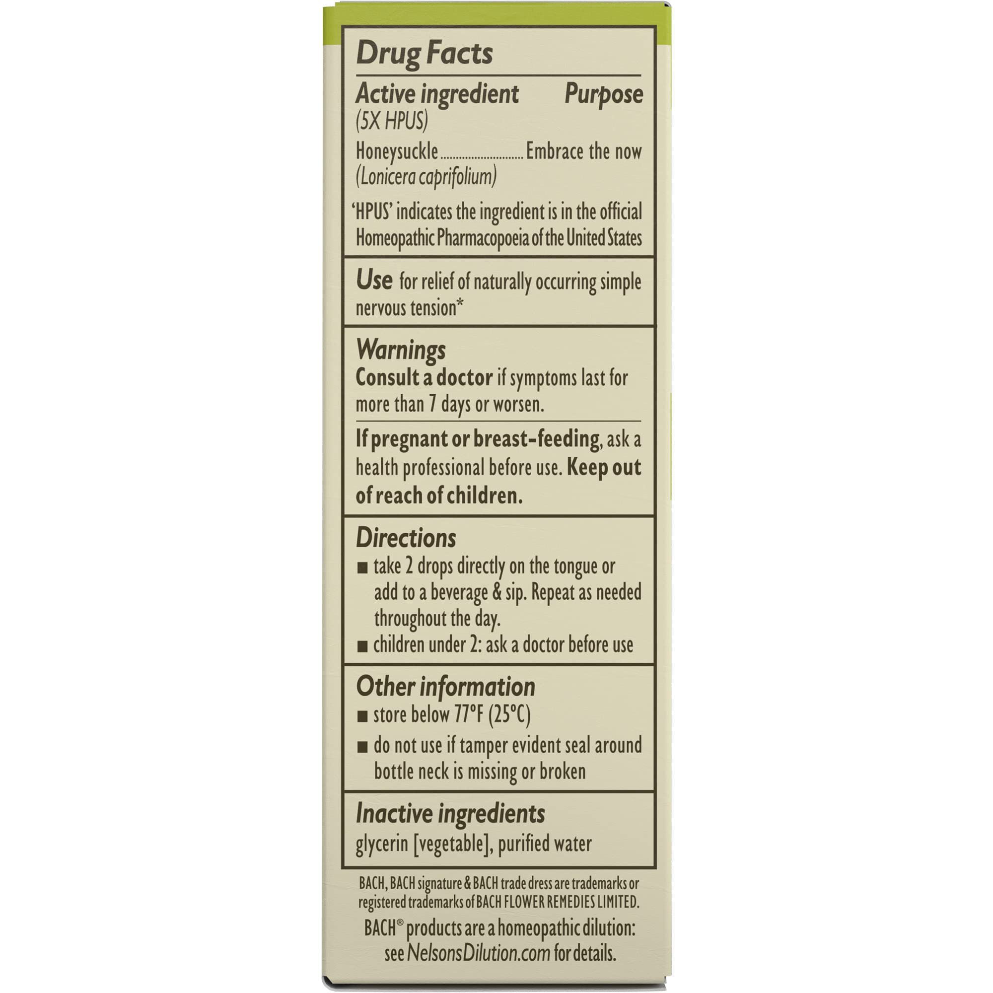 Bach Original Flower Remedies, Honeysuckle for Embracing The Now (Non-Alcohol Formula) Bach