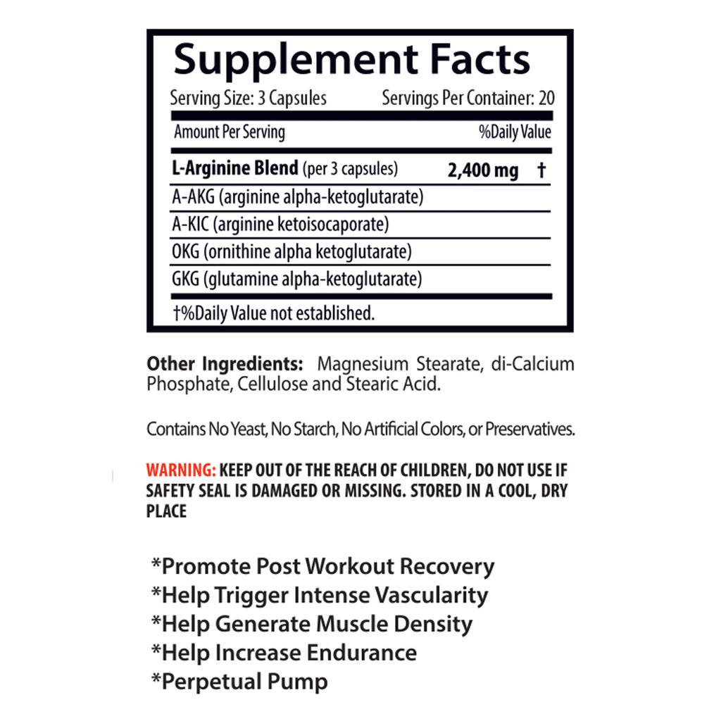 L-arginine Supplement - Nitric Oxide Booster 2400mg - Nitric Oxide Booster - pre Workout Pills - Nitric Oxide Supplements for Men - pre Workout Women - Nitric Oxide Pills for Men - 1 Bottle 60 Caps