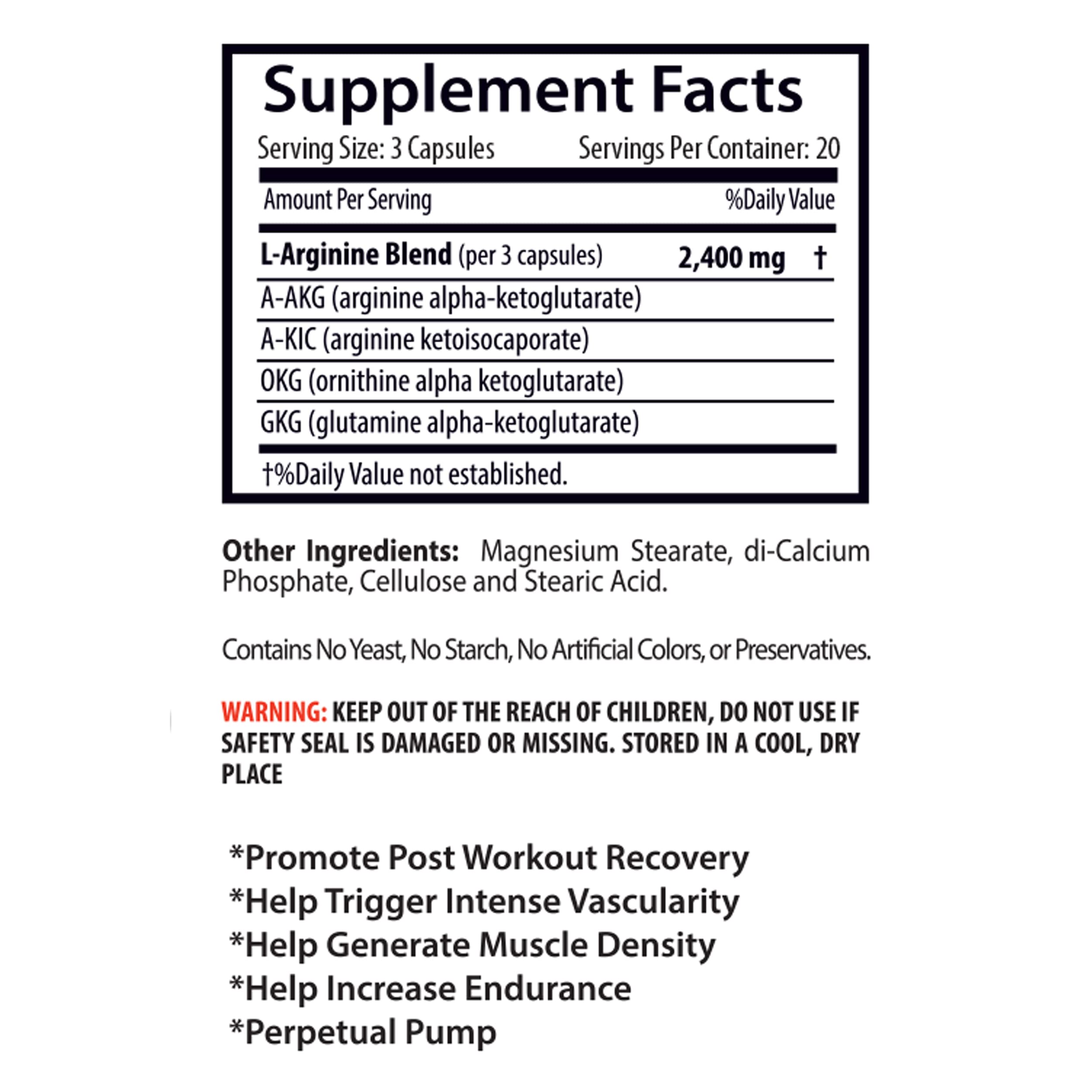 L-arginine Supplement - Nitric Oxide Booster 2400mg - Nitric Oxide Booster - pre Workout Pills - Nitric Oxide Supplements for Men - pre Workout Women - Nitric Oxide Pills for Men - 1 Bottle 60 Caps