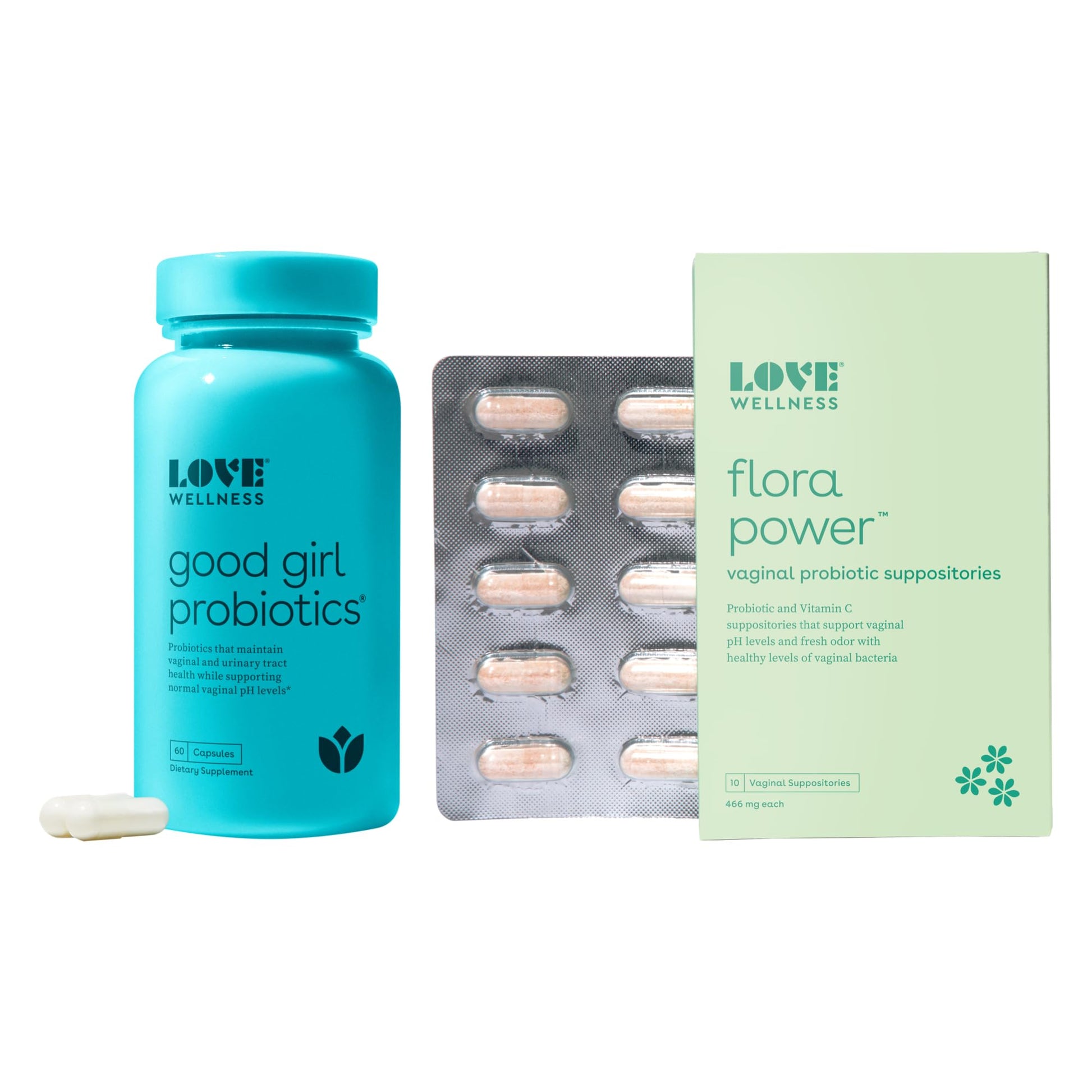 Love Wellness Flora Power & Good Girl Probiotics | Vaginal Suppositories & Prebiotics for Women