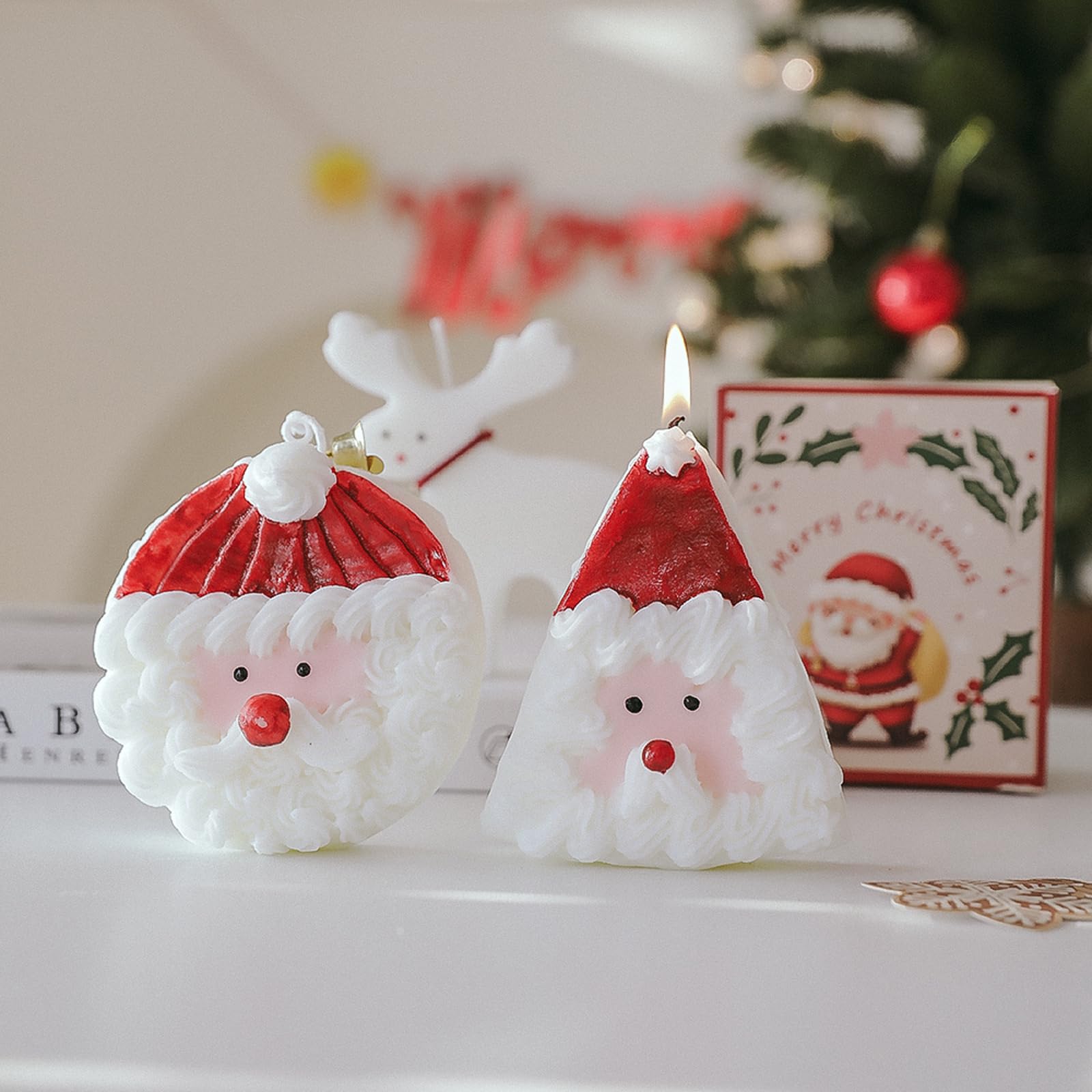 Christmas Cake Scented Candle,110G Handmade Aroma Soy Wax Santa Claus Decorative Candle T-shin