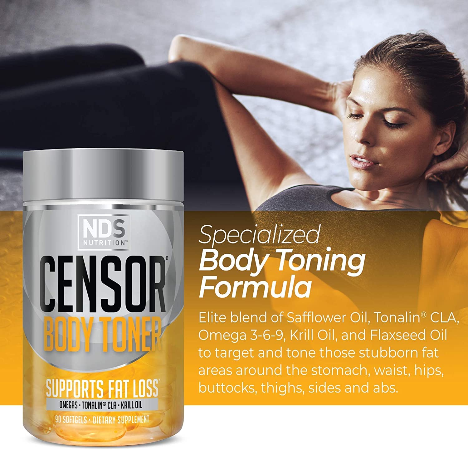 Censor NDS Nutrition Fat Loss and Body Toner with CLA, Fish Oil, Safflower and Omega 3-6-9 Blend Censor