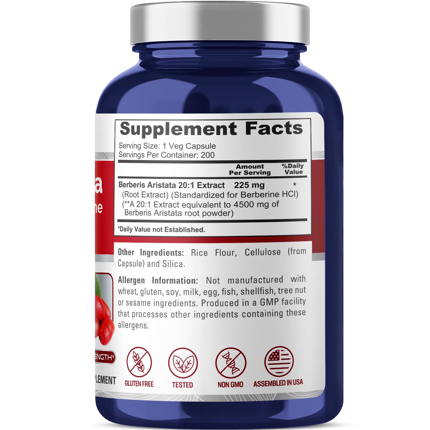 NusaPure Berberine HCI 4500 mg - 200 Veggie Caps - 6 Months Supply - (100% Vegetarian NusaPure