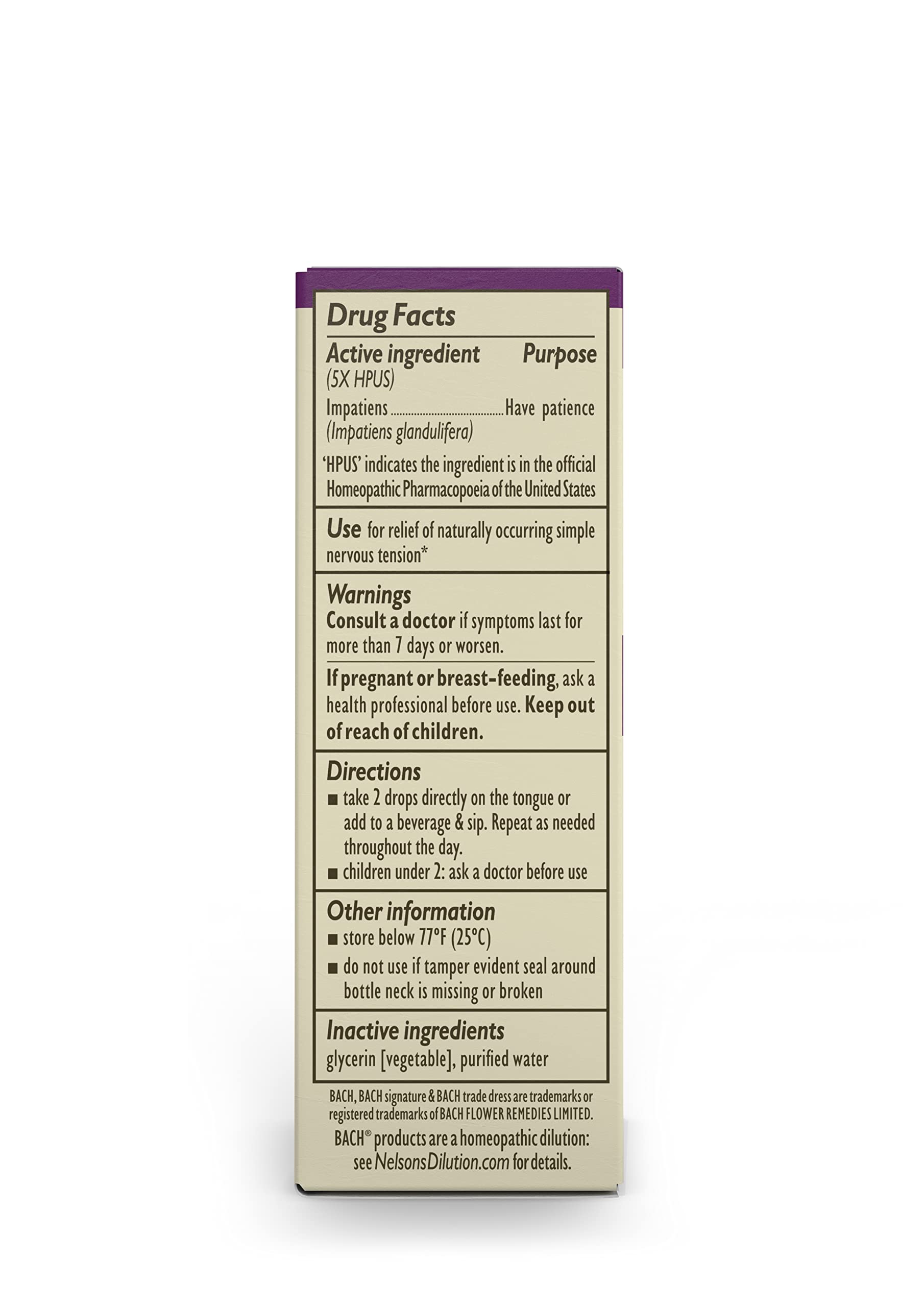 Bach Original Flower Remedies, Impatiens for Patience (Non-Alcohol Formula), Natural Homeopathic Bach