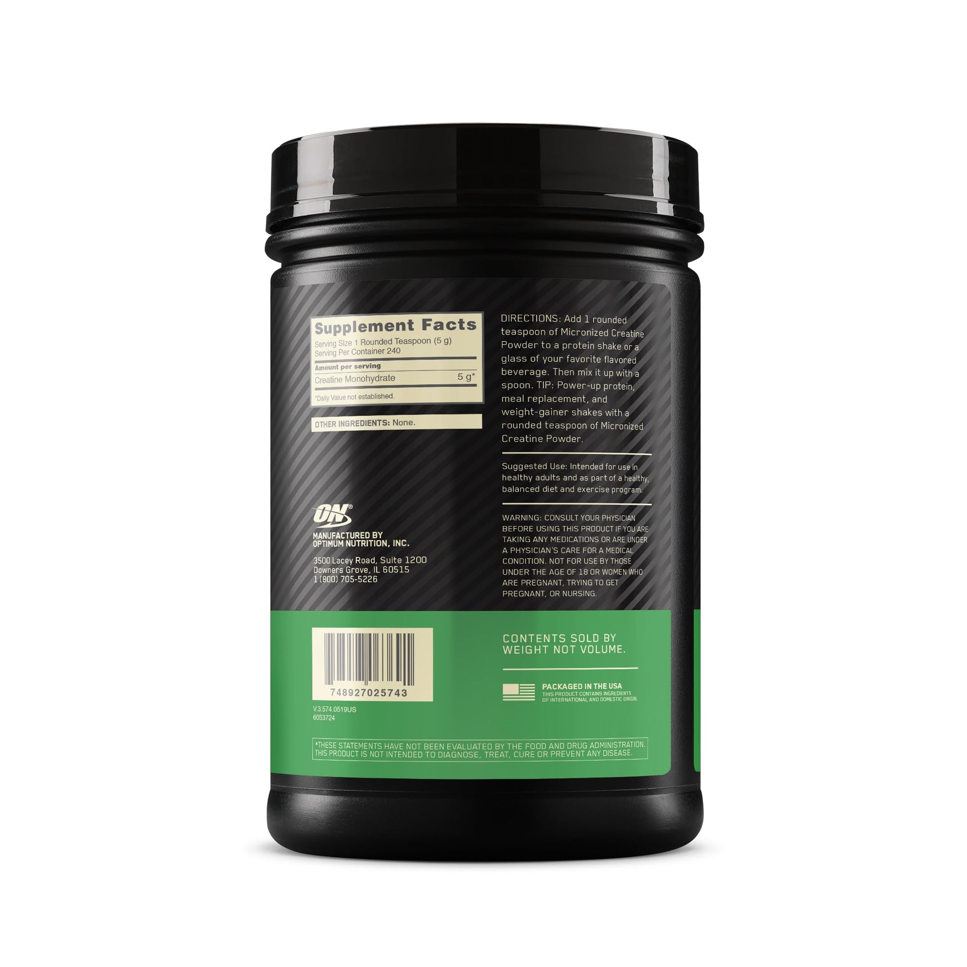 Optimum Nutrition Micronized Creatine Monohydrate Powder, Unflavored, Keto Friendly Optimum Nutrition