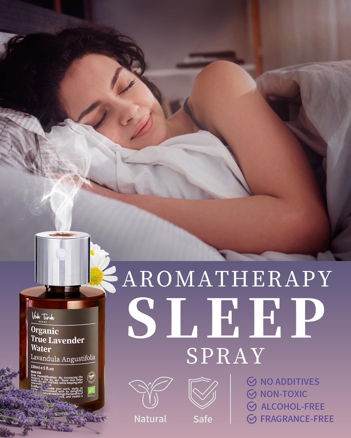 VTS Organic Lavender Water and Roman Chamomile Floral Water with Diffuser, Aromatherapy Air VEDA TINDA SCENT