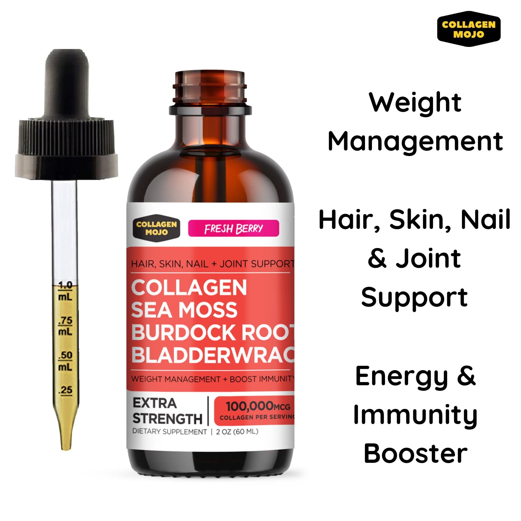 Collagen Mojo Liquid Collagen Peptides with Sea Moss, Burdock Root & Bladderwrack Collagen Mojo