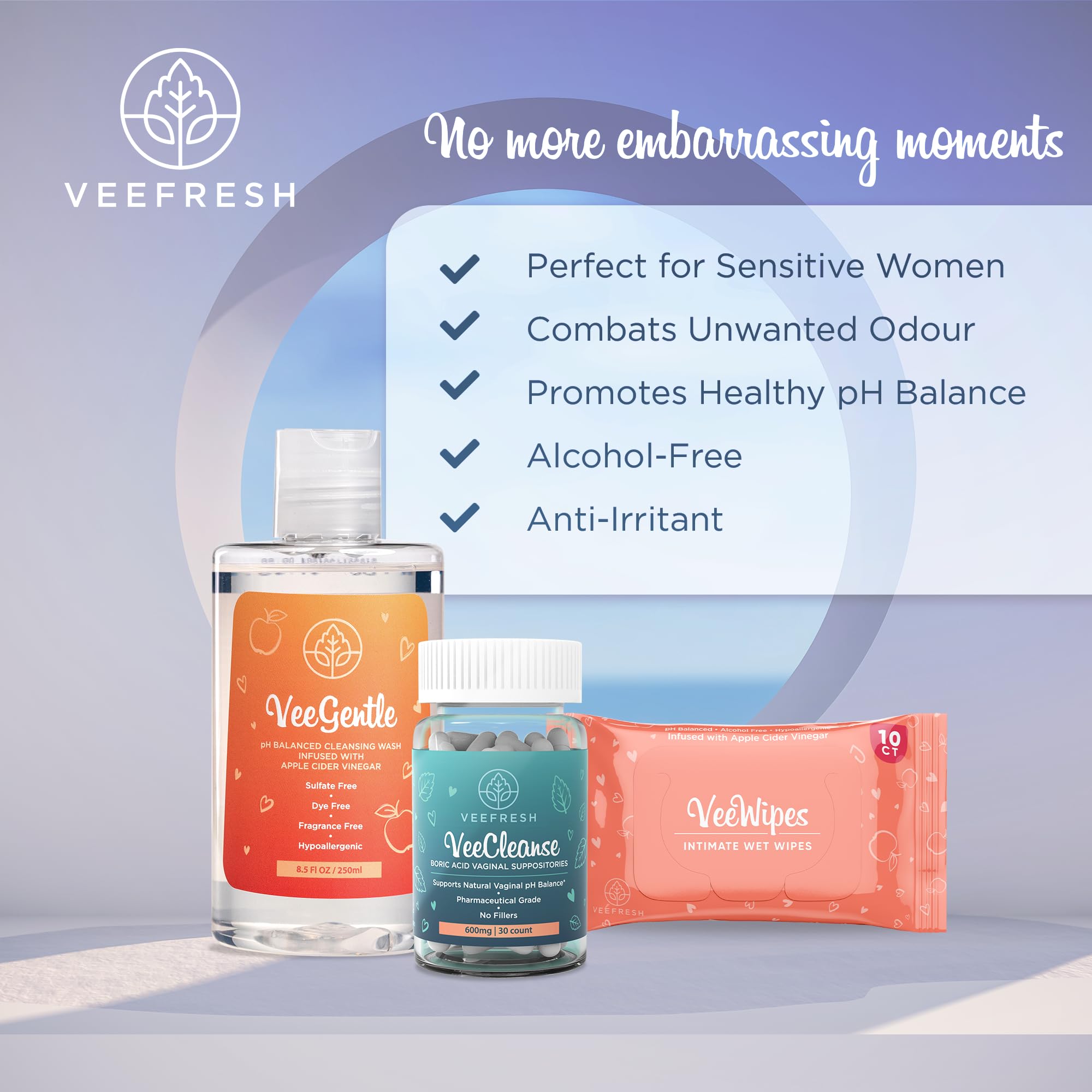 VeeFresh VeePower Bundle - A Convenient Feminine Care Bundle for Any-Time Freshness & Odor Control VeeFresh