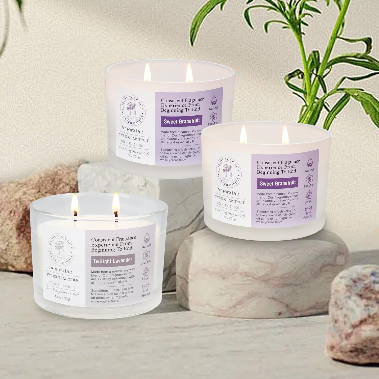 3 Pack Candles for Home Scented, 34.8 oz 240 Hour Long Lasting Candles Set, Grapefruit &Lavender ROSIANS