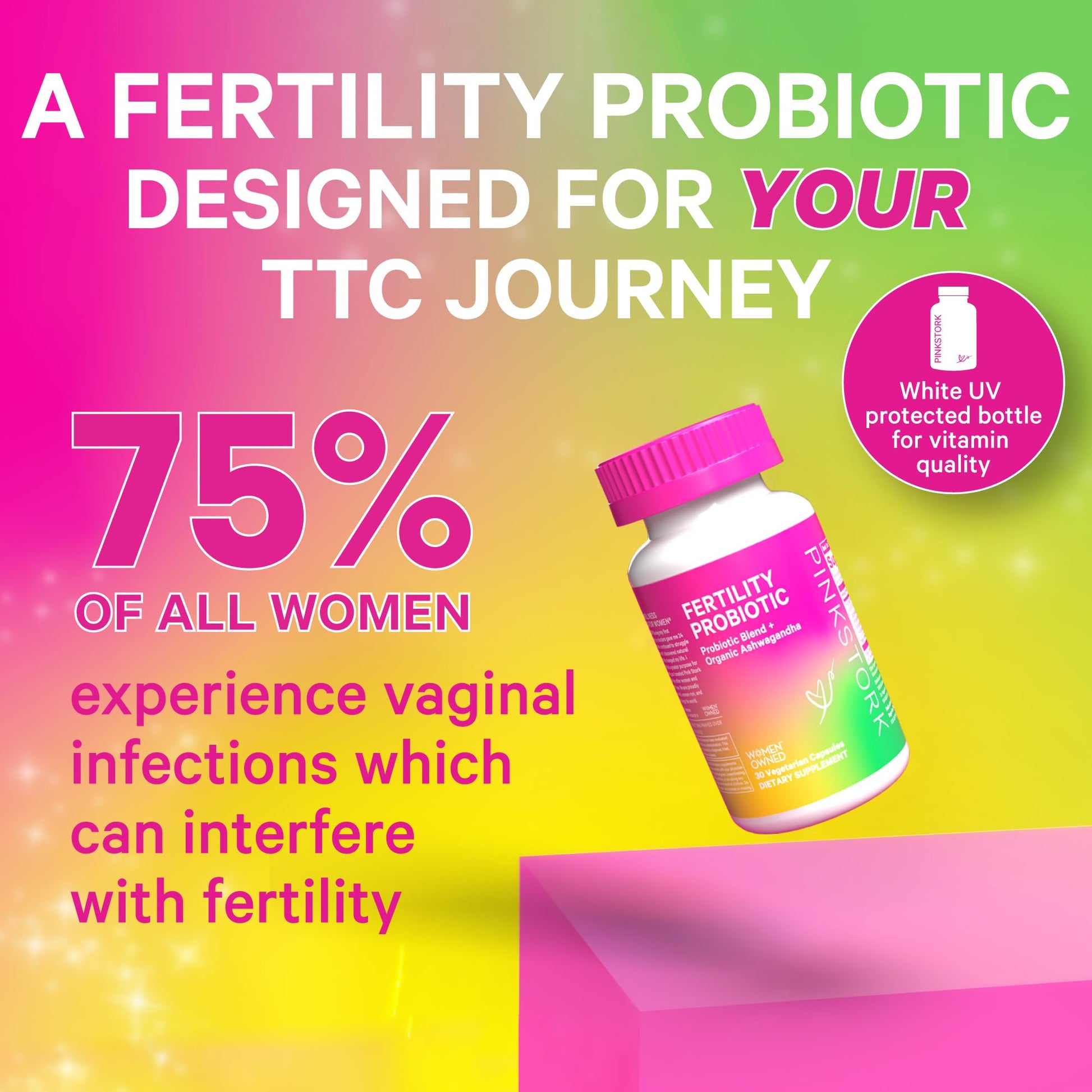 Pink Stork Fertility Support Probiotics for Women with Ashwagandha for Vaginal Health, Conception Pink Stork