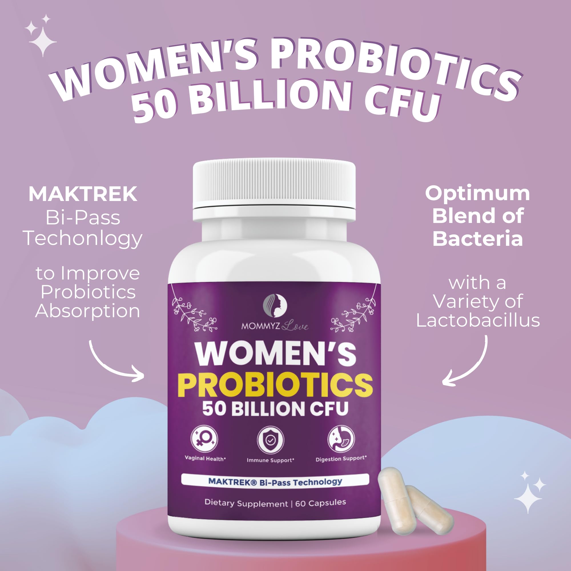 Probiotics for Women Digestive Health + Vaginal Probiotics for Vaginal Odor Control, Balanced PH Levels Mommyz Love